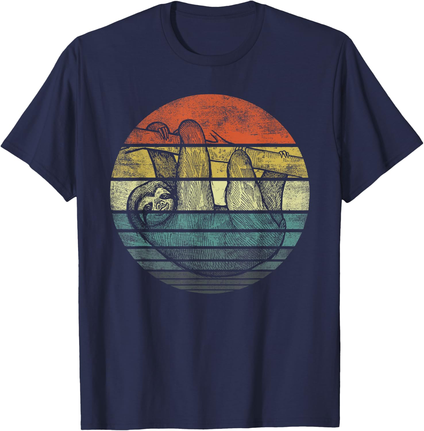 Sloth Lover Gifts Retro Sunset Funny Animal Sloth Silhouette T-Shirt - T-Shirt | Navy