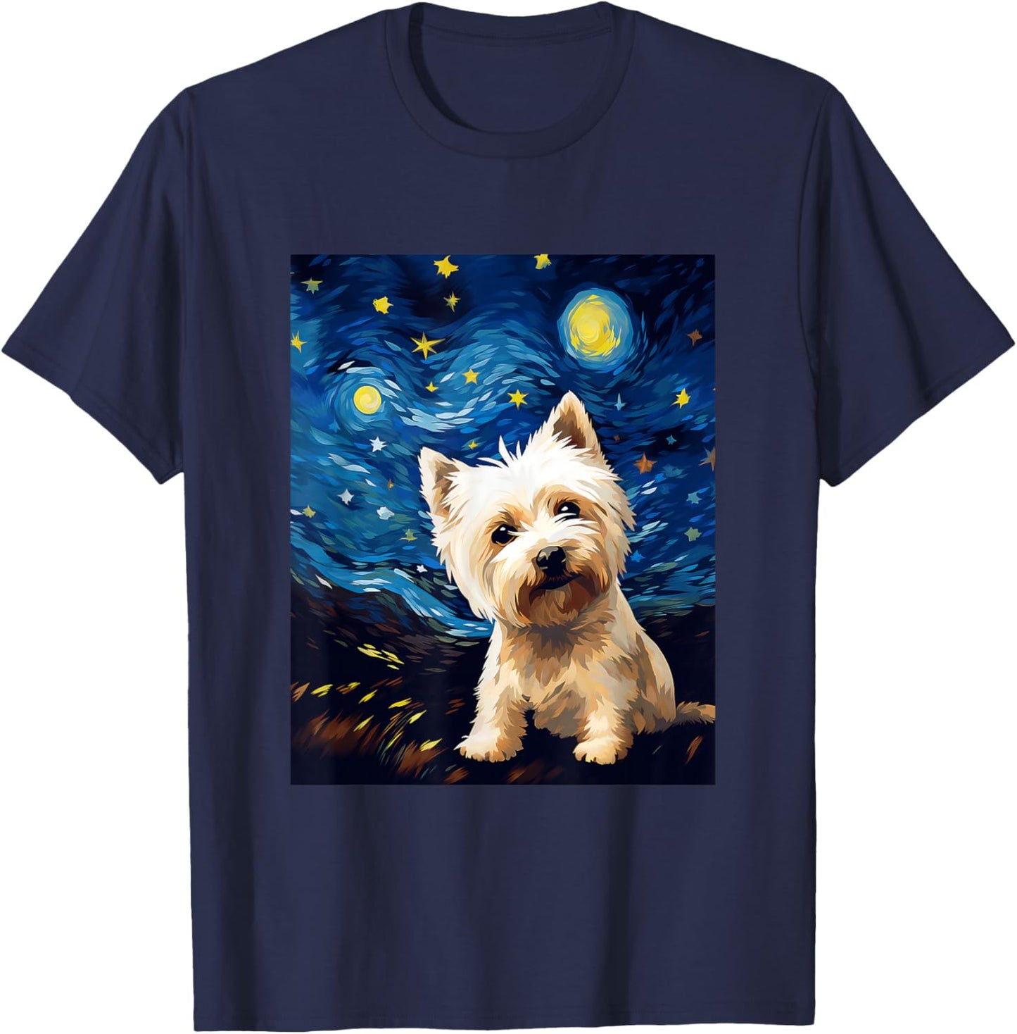 West Highland White Terrier Starry Night Van Gogh T-Shirt - T-Shirt | Navy