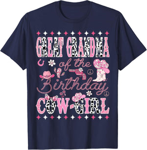 Great Grandma Of The Birthday Cow Girl Rodeo Great Grandma T-Shirt - T-Shirt | Navy