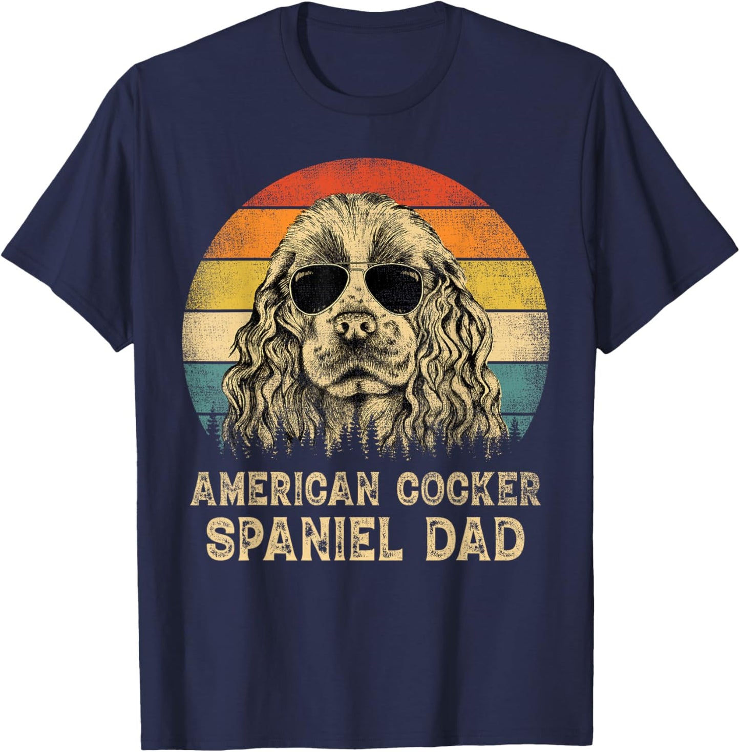 Vintage American Cocker Spaniel Dad Dog Lovers Father's Day T-Shirt - T-Shirt | Navy