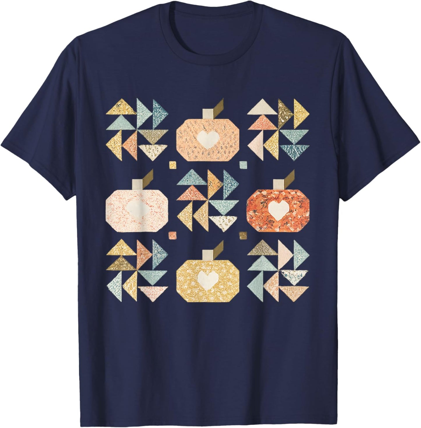 Patchwork Quilter Fall Pumpkin Quilt Block Autumn Quilting T-Shirt - T-Shirt | Navy