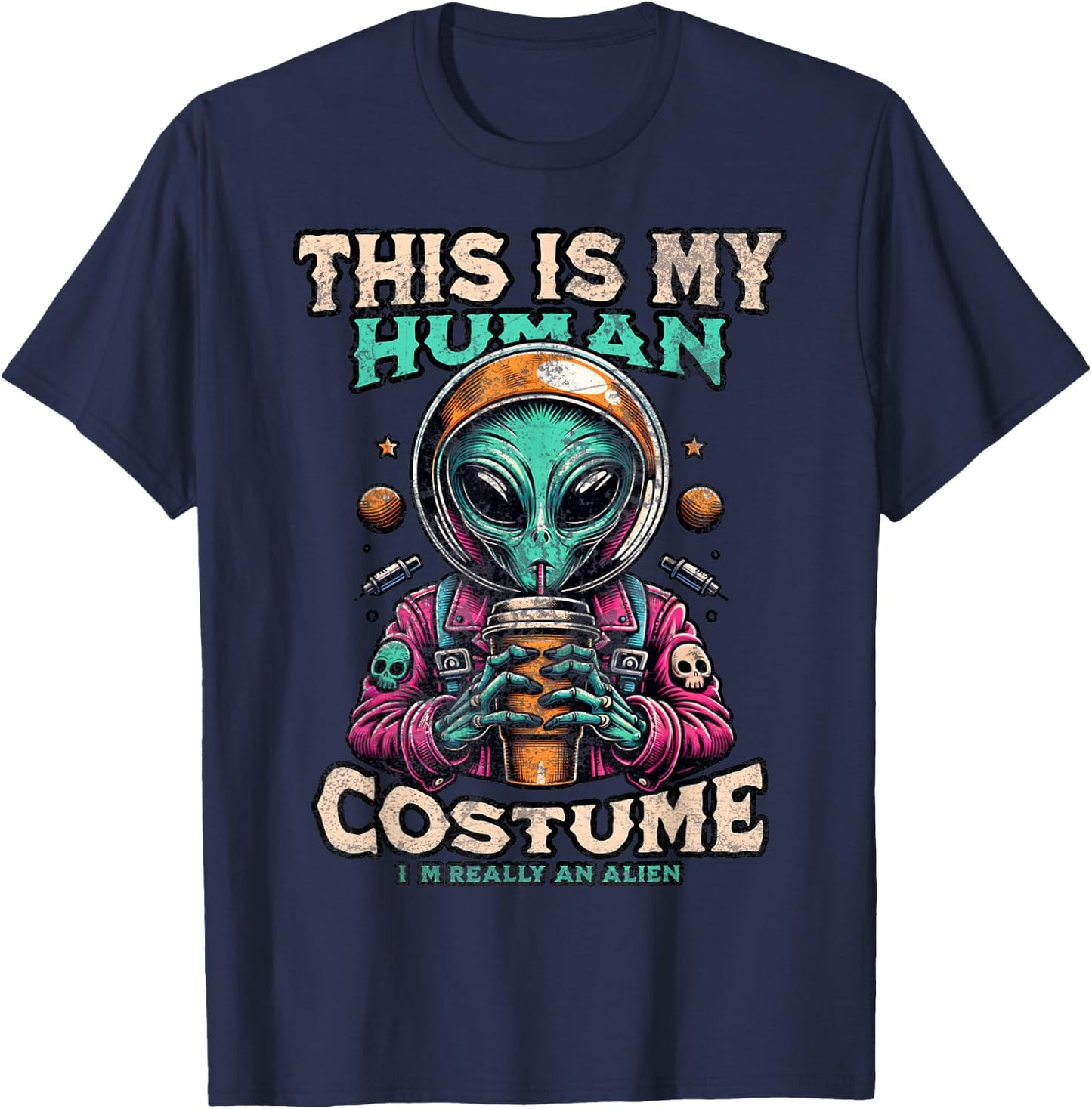 This Is My Human Costume Funny Alien Halloween T-Shirt - T-Shirt | Navy