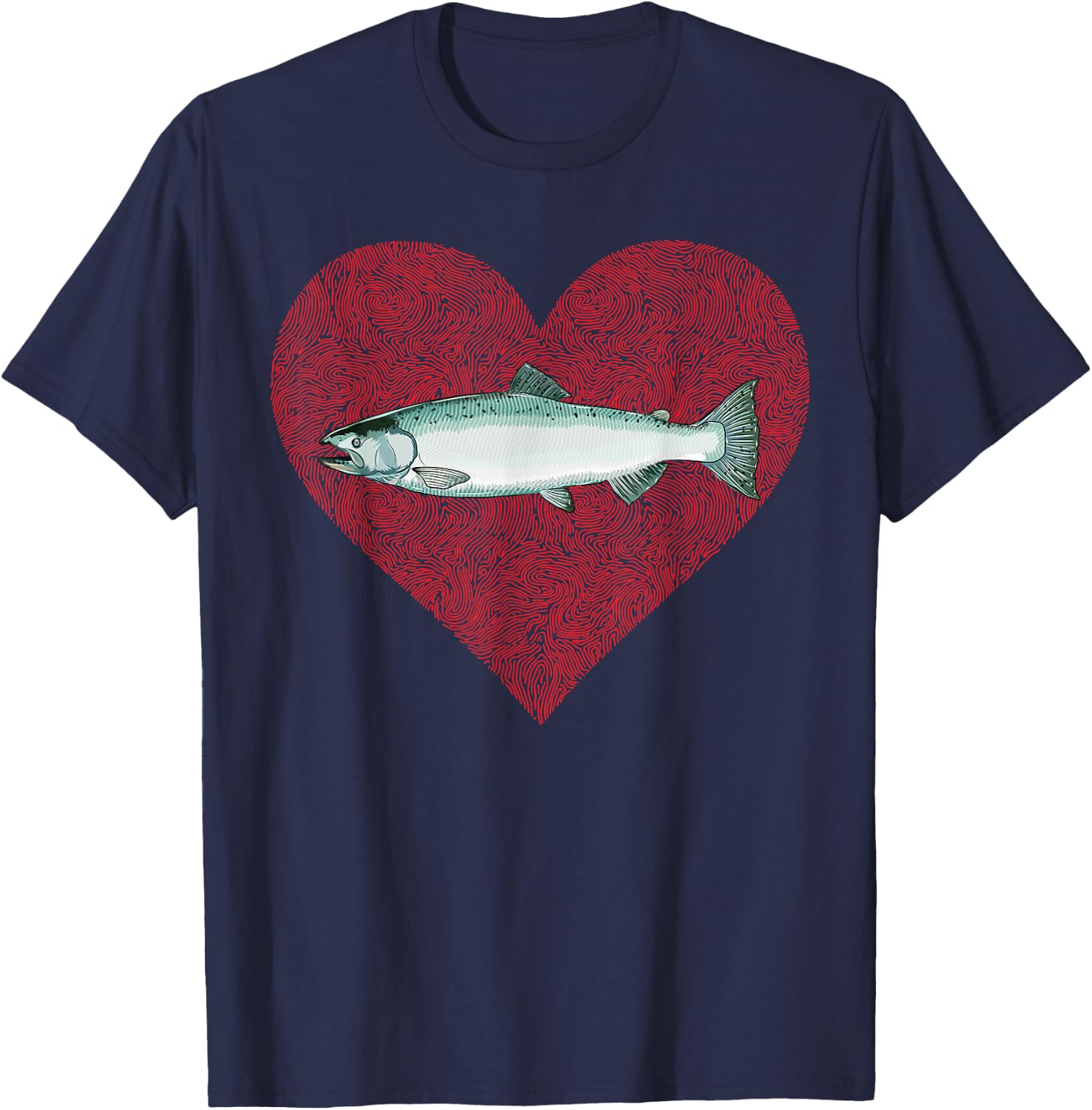 Chinook Salmon Valentines Day Fish Love Fingerprint T-Shirt - T-Shirt | Navy