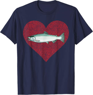 Chinook Salmon Valentines Day Fish Love Fingerprint T-Shirt - T-Shirt | Navy