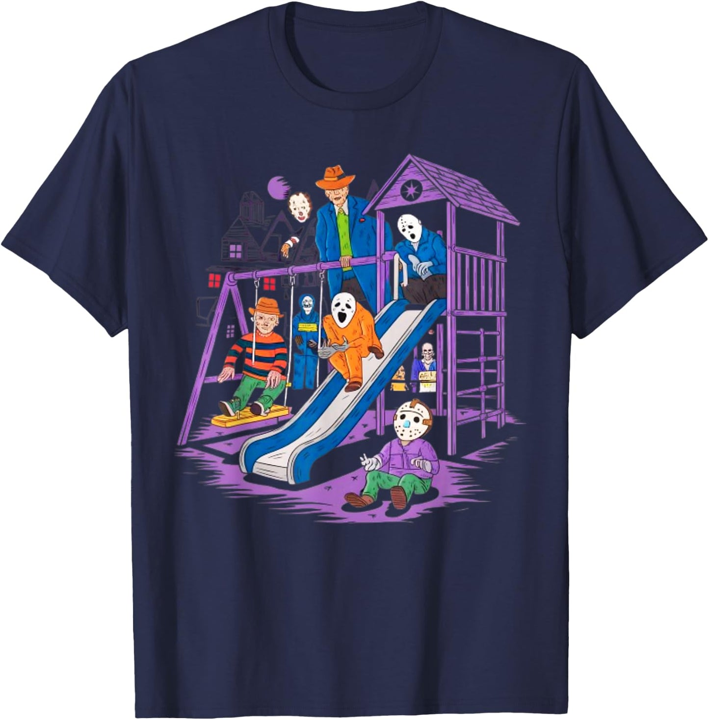 Horror Clubhouse In Park Halloween 2025 Costume Present T-Shirt - T-Shirt | Navy