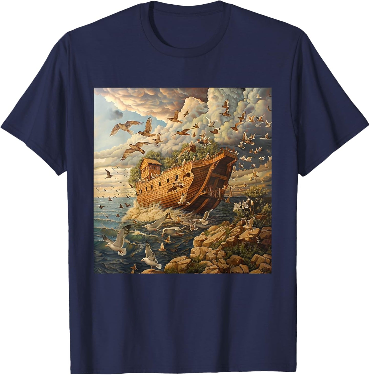 3. Art, Noah's Ark, Animals History Bible, Noah's Ship T-Shirt - T-Shirt | Navy