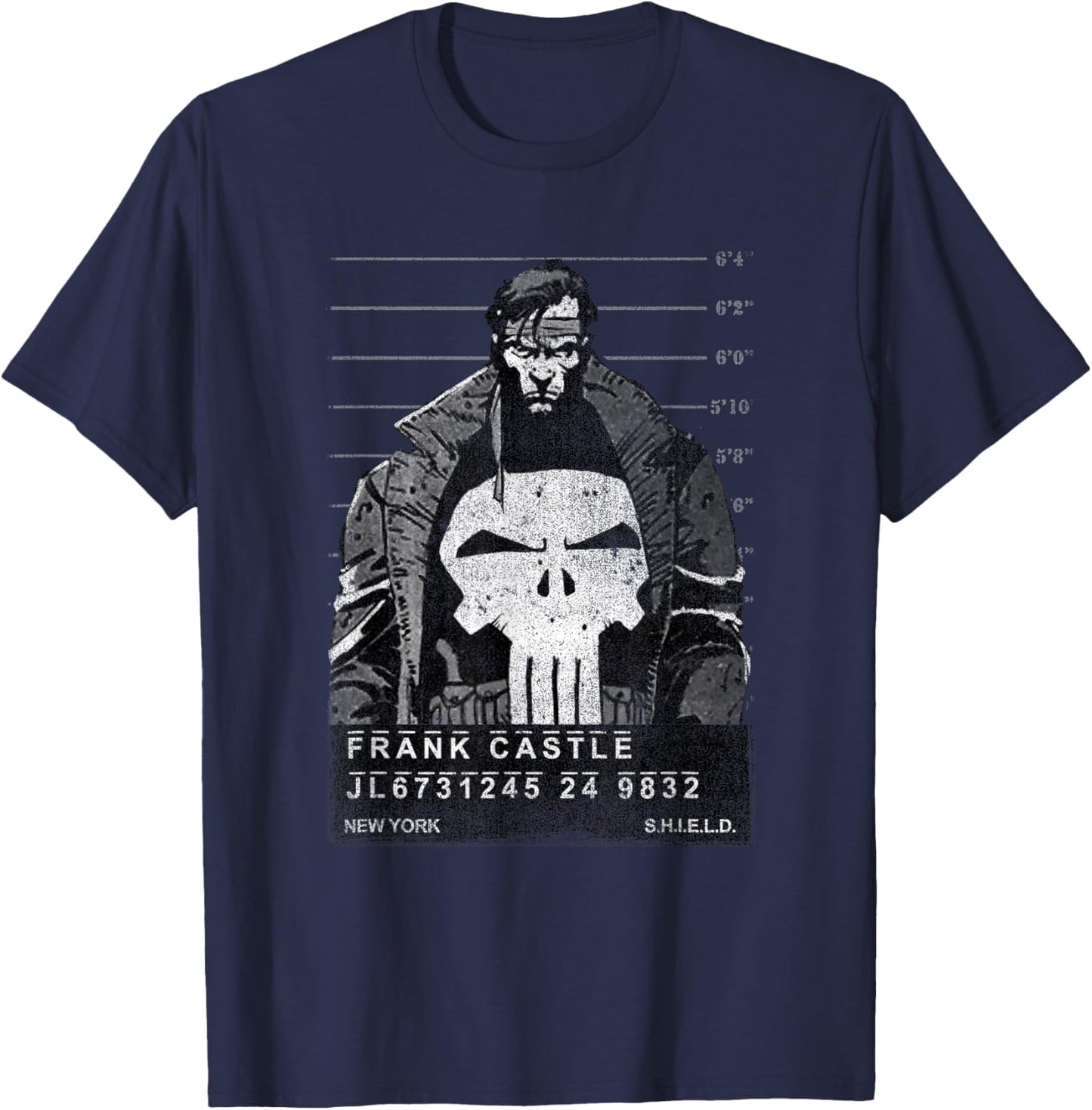 Marvel Punisher Frank Castle Shield Mugshot Poster Vintage T-Shirt - T-Shirt | Navy