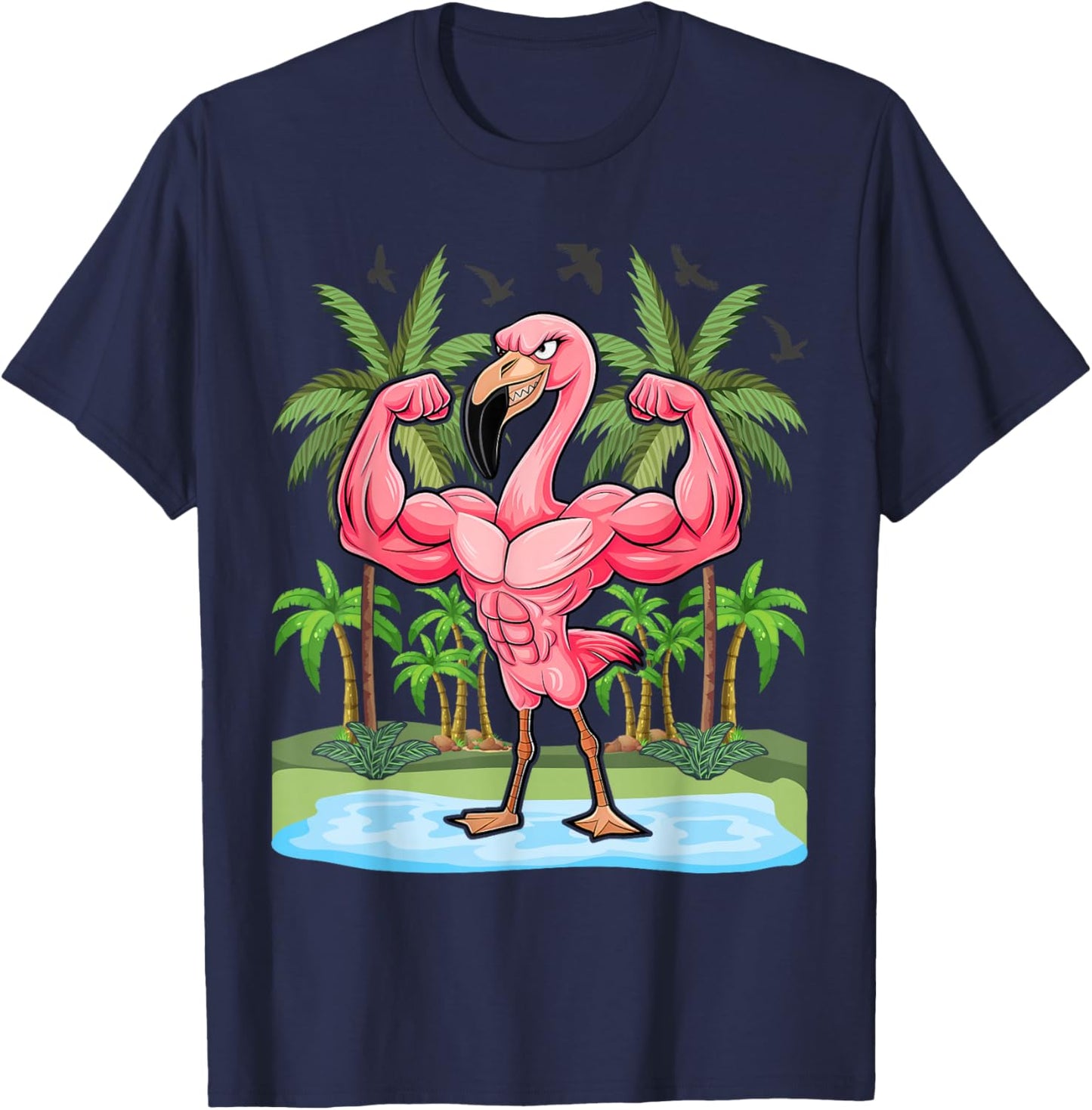 Funny Flamingo Weightlifting Bodybuilder Muscle Fitness T-Shirt - T-Shirt | Navy