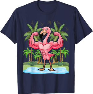 Funny Flamingo Weightlifting Bodybuilder Muscle Fitness T-Shirt - T-Shirt | Navy