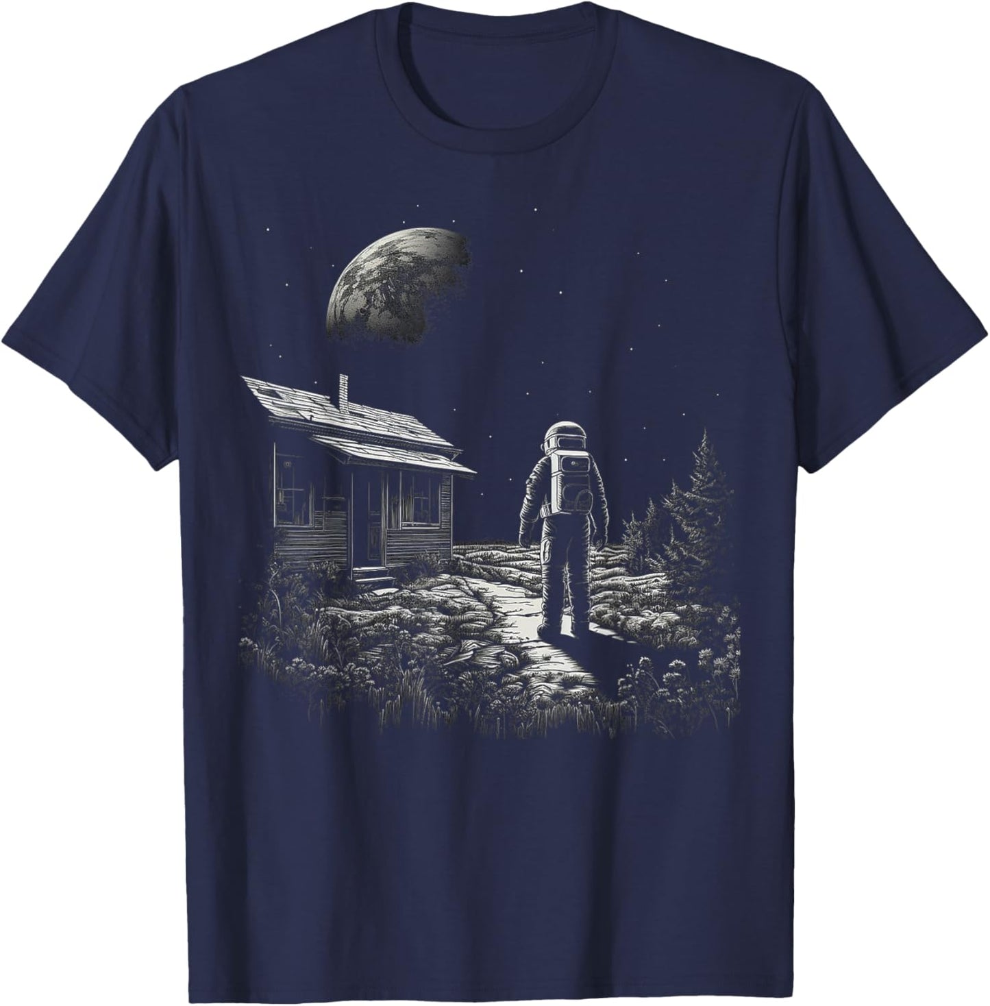 Astronaut Moon Nature Artwork Graphic Astronaut T-Shirt - T-Shirt | Navy