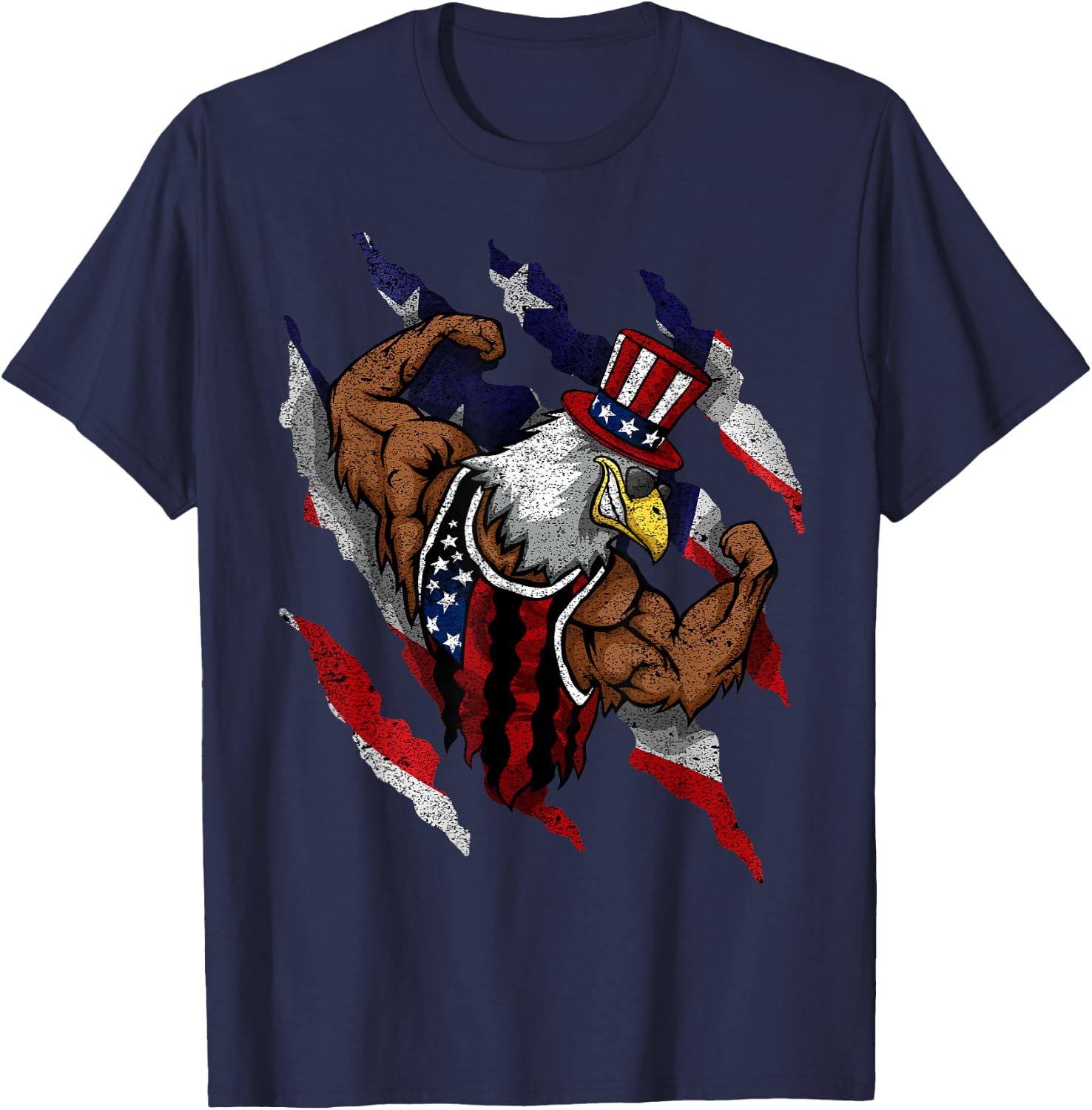 American Flag Muscular Bald Eagle Bike Flexing Uncle Sam Kids Men T-Shirt - T-Shirt | Navy