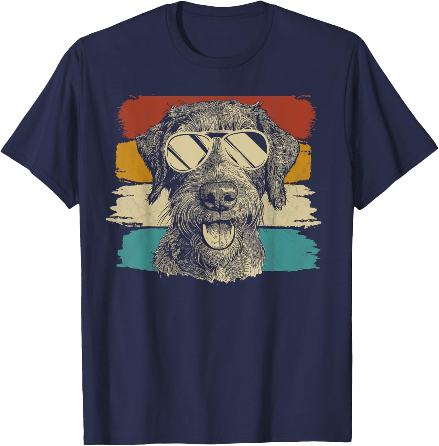 German Wirehaired Pointer with sunglasses retro T-Shirt - T-Shirt | Navy