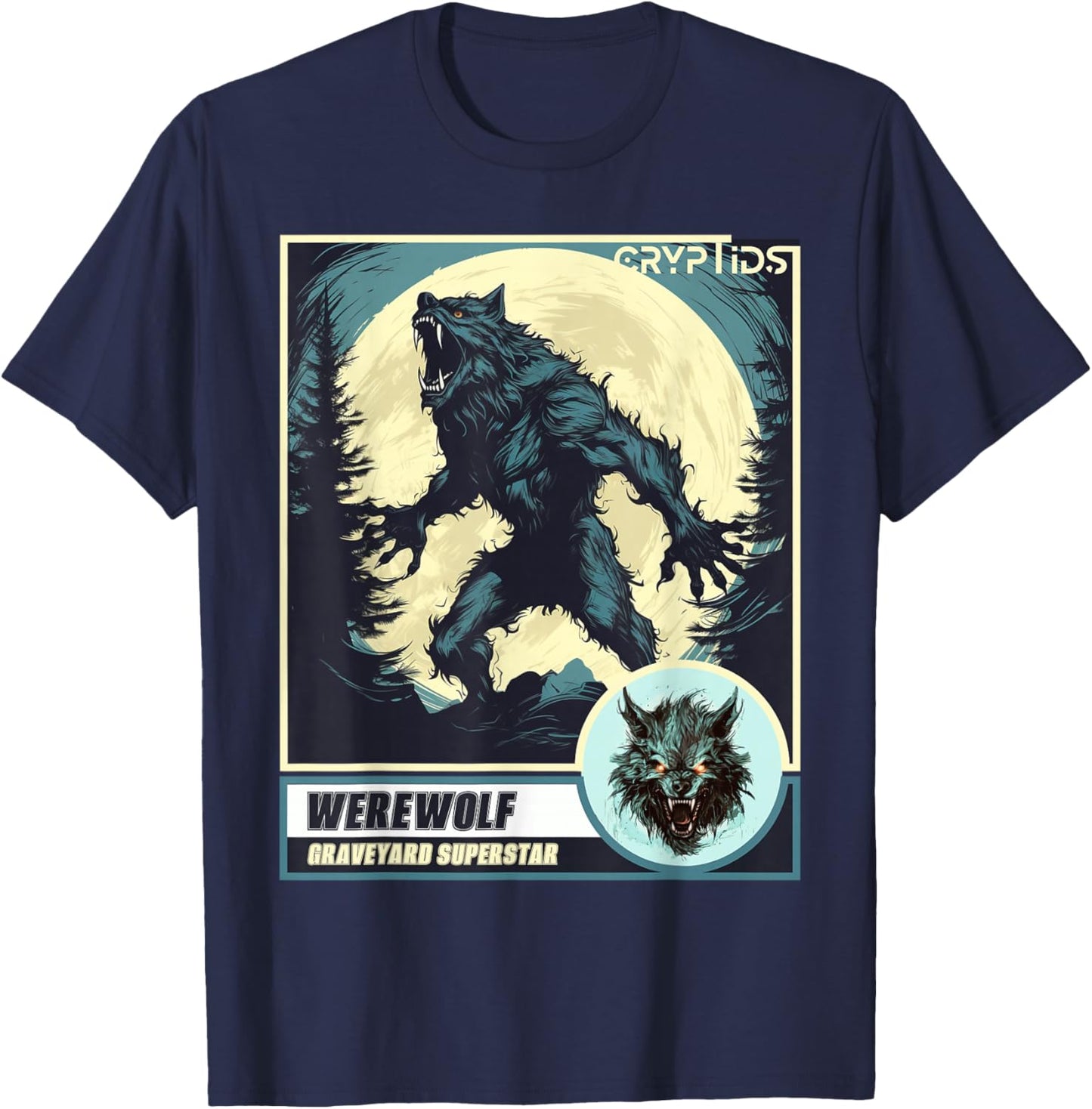 Scary Werewolf Howling at The Moon T-Shirt - T-Shirt | Navy