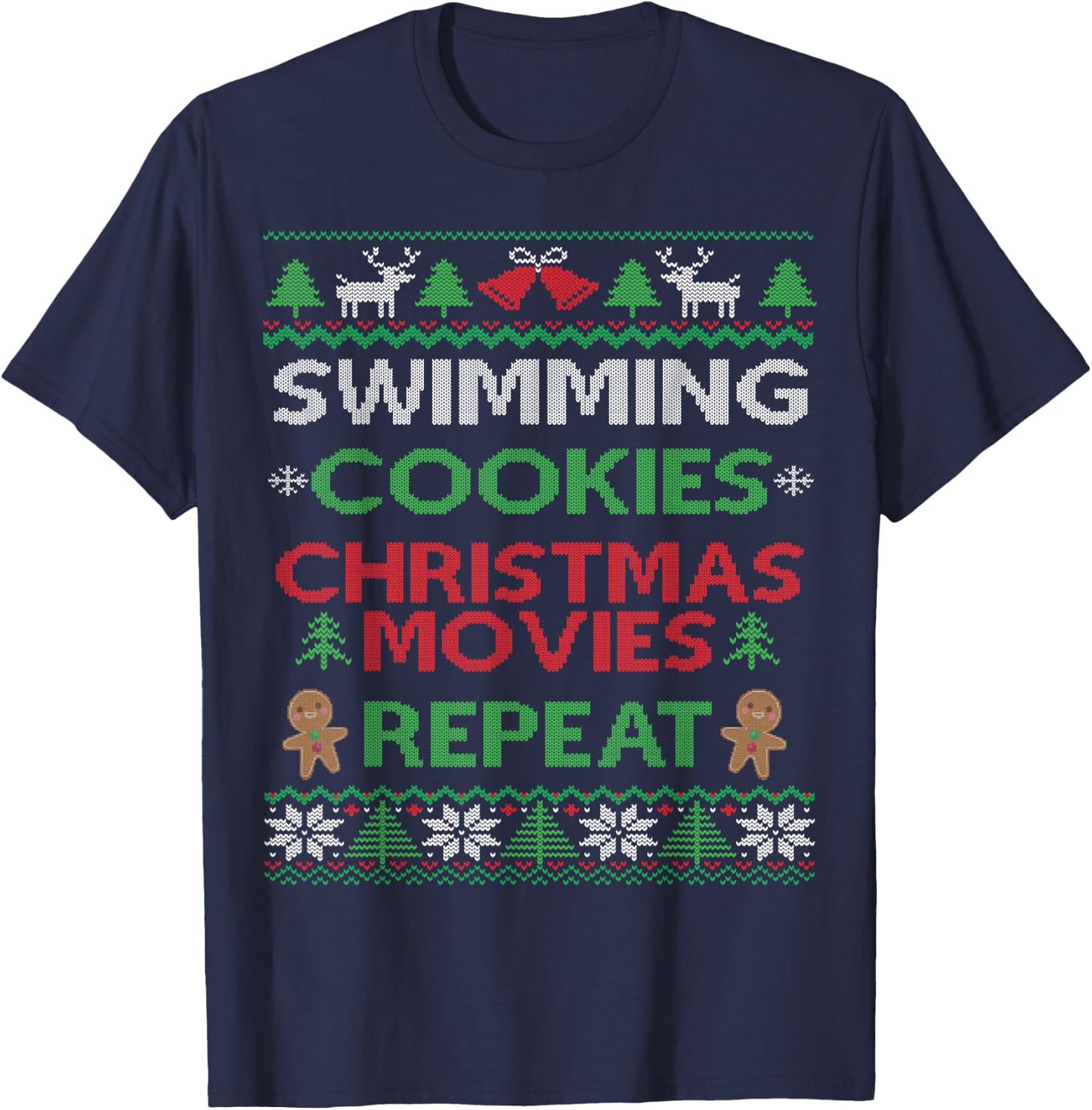 Swimming Ugly Christmas Design Swimmer & Diving Swim Team T-Shirt - T-Shirt | Navy