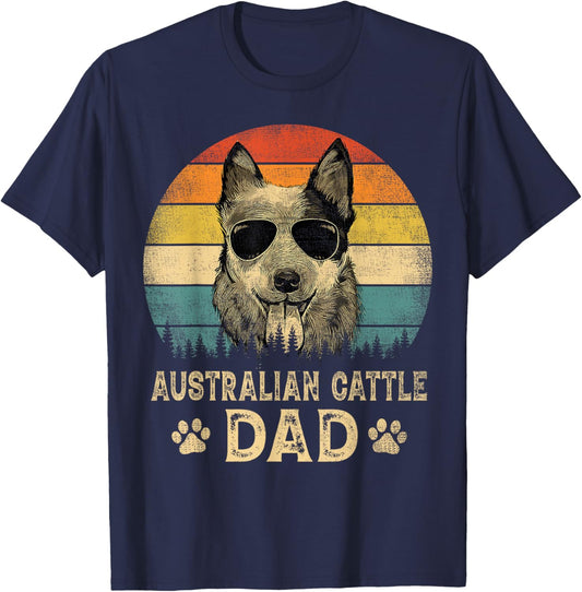 Vintage Australian Cattle Dad Dog Lovers Father's Day T-Shirt - T-Shirt | Navy