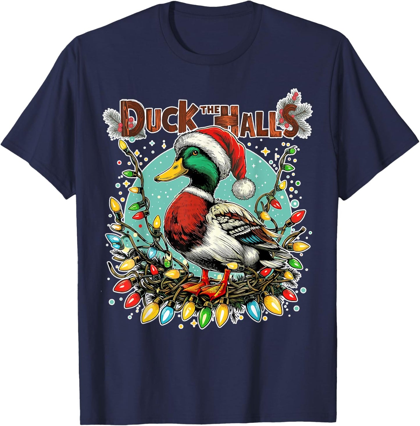Retro Duck Christmas Lights Merry Ducking Christmas Animal T-Shirt - T-Shirt | Navy