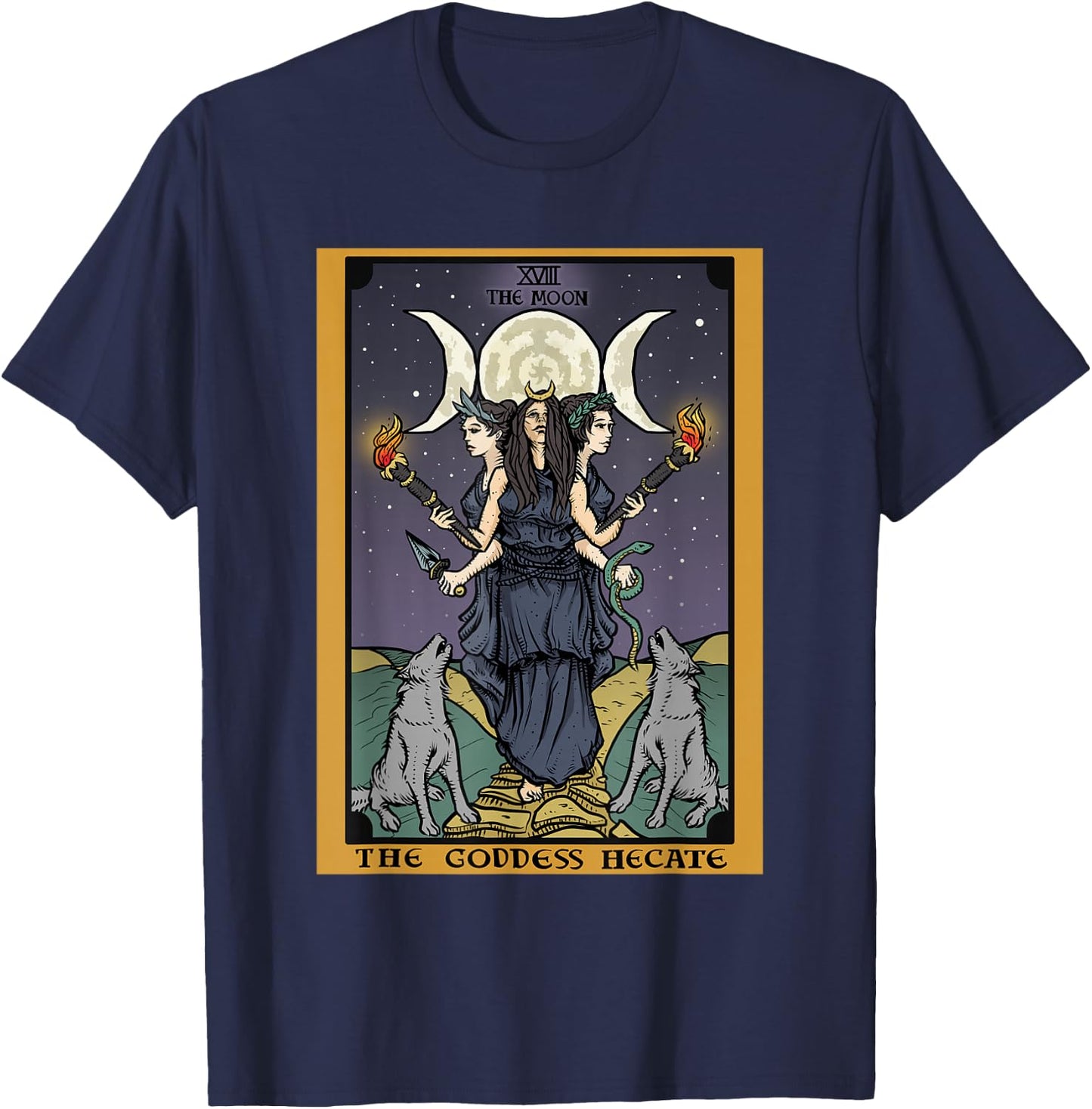 The Goddess Hecate Tarot Card Triple Moon Wiccan Pagan Witch T-Shirt - T-Shirt | Navy