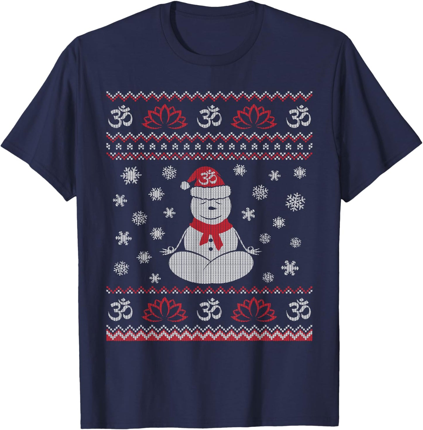 Yoga Snowman Meditating Lotus Pose Ugly Christmas T-Shirt - T-Shirt | Navy