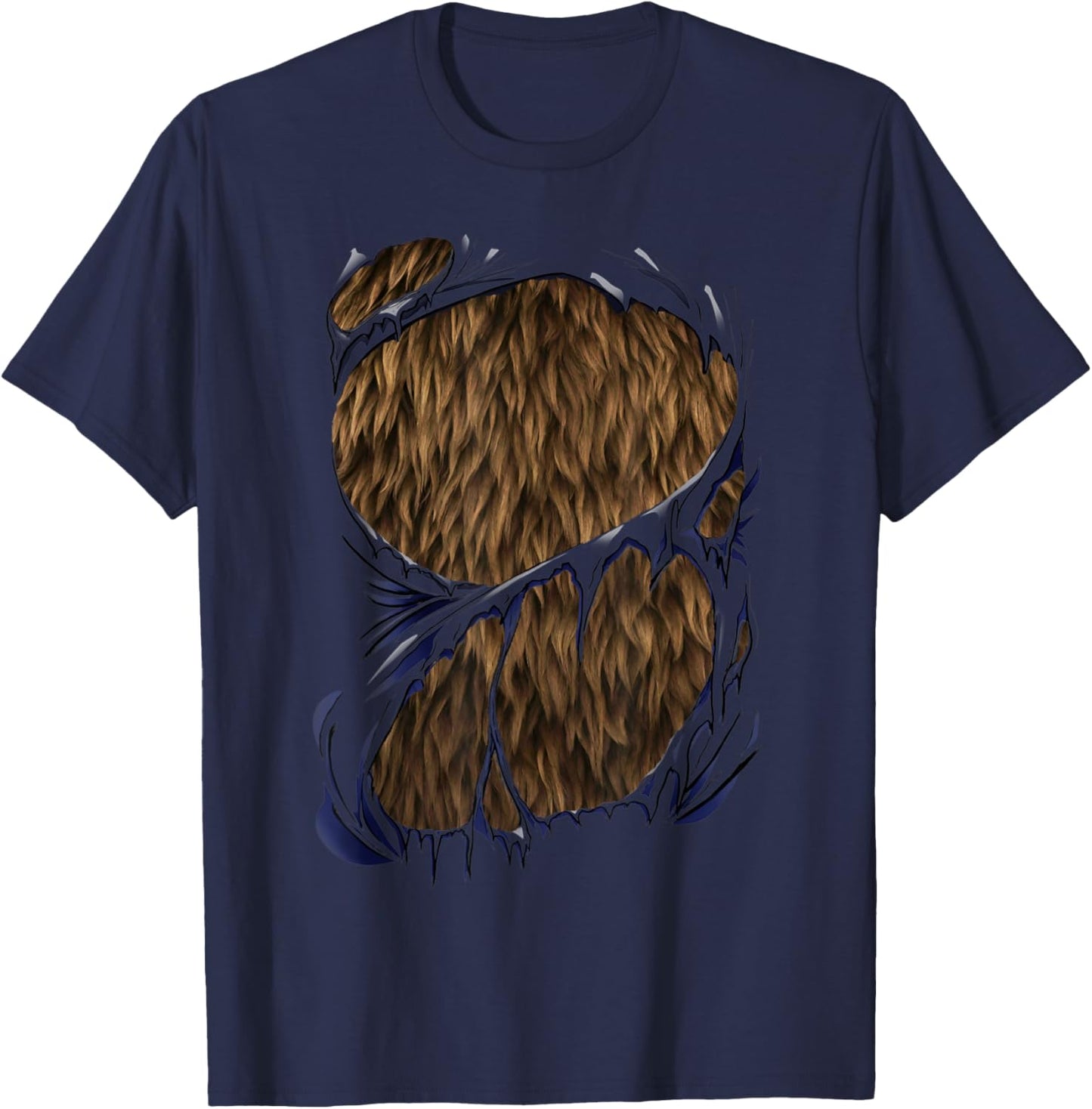 Werewolf Costume for Halloween Brown Fur Bear Beast Cosplay T-Shirt - T-Shirt | Navy