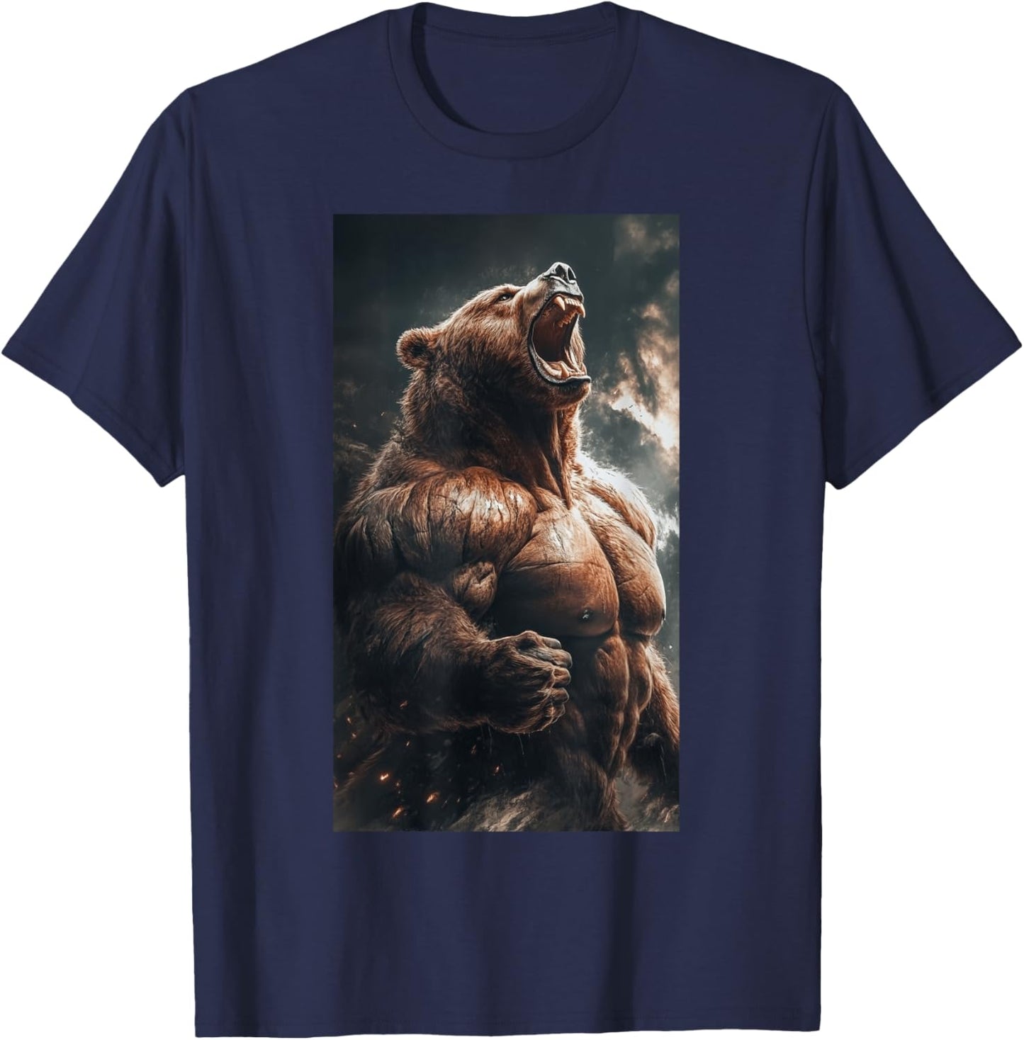 Bear Muscular Muscles Bodybuilding Roaring Nature T-Shirt - T-Shirt | Navy