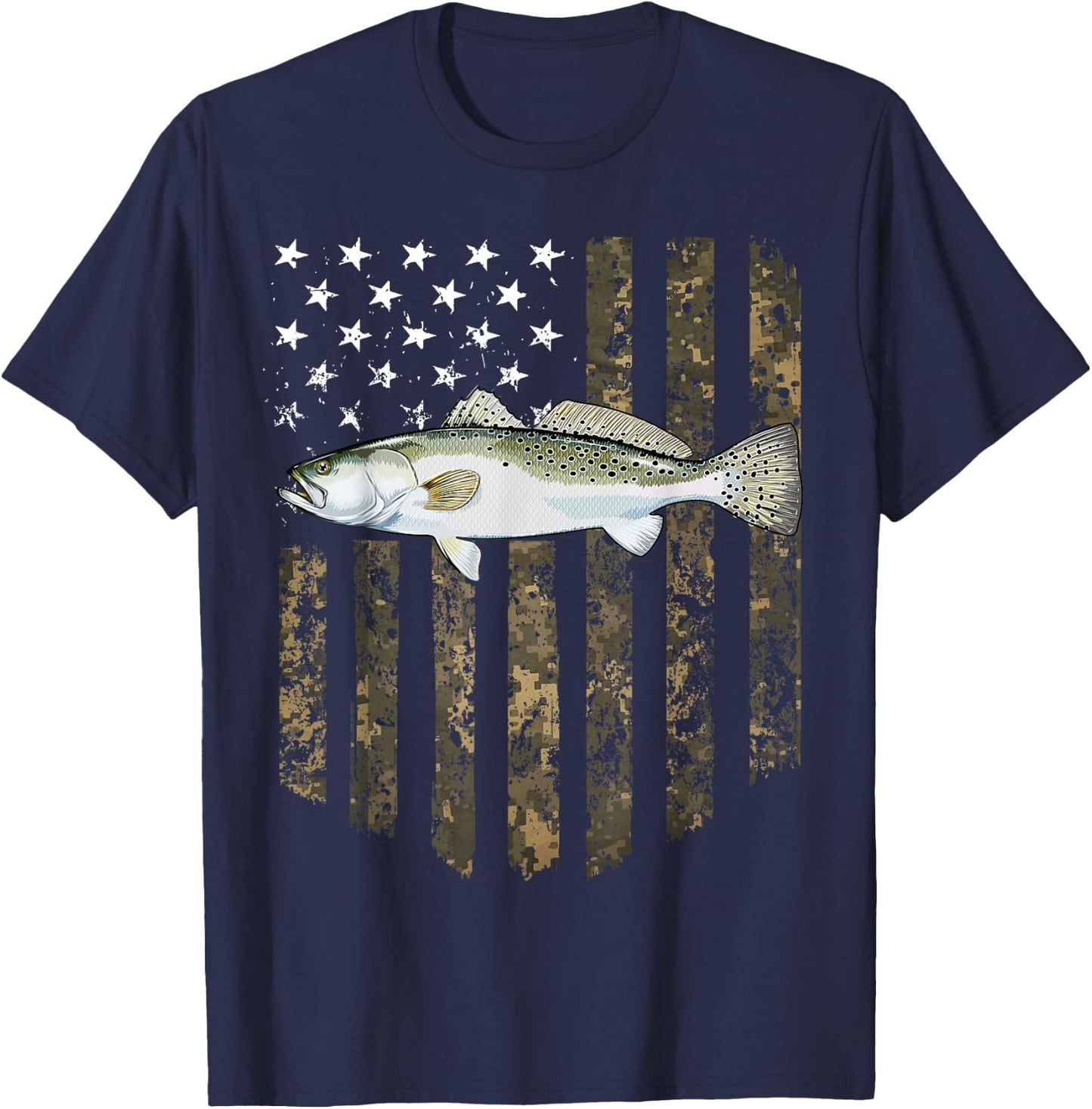 Camo American Flag Speckled Trout Fishing 4th Of July Men T-Shirt - T-Shirt | Navy