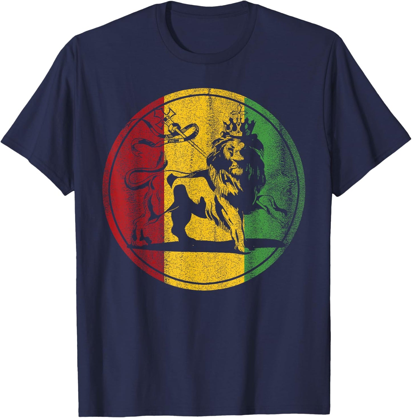 Rasta Rastafarian Rastafari Lion Reggae Jamaica Jamaican T-Shirt - T-Shirt | Navy