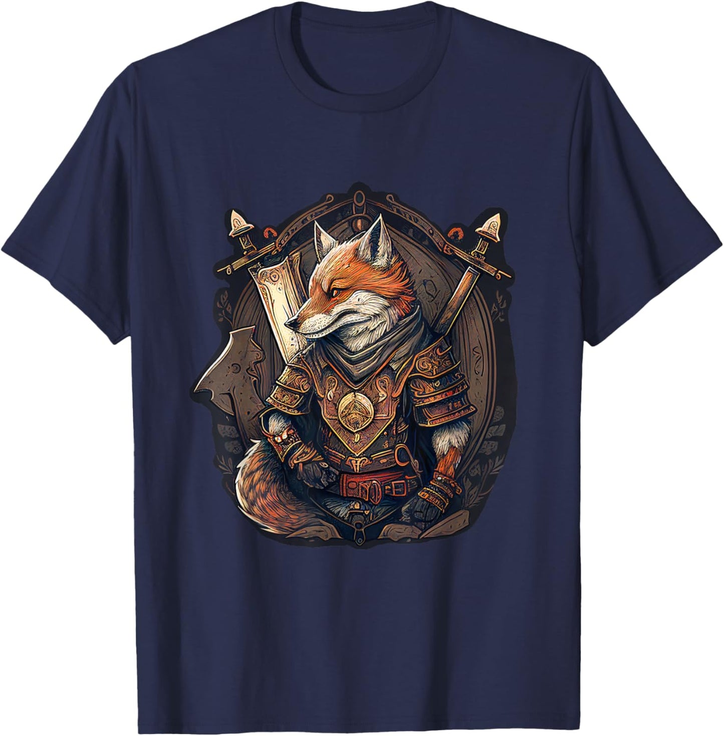 Medieval Anthropomorphic Fox Warrior Cute But Fierce T-Shirt - T-Shirt | Navy