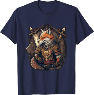 Medieval Anthropomorphic Fox Warrior Cute But Fierce T-Shirt - T-Shirt | Navy