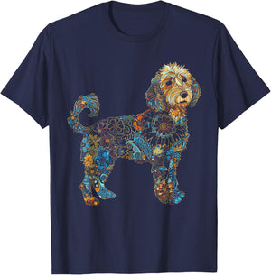 Goldendoodle Dog Vintage Flowers Doodle Mom T-Shirt - T-Shirt | Navy