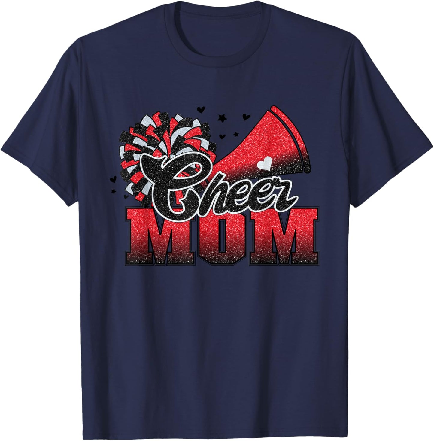 Football Cheer Mom Red Black Pom Leopard T-Shirt - T-Shirt | Navy