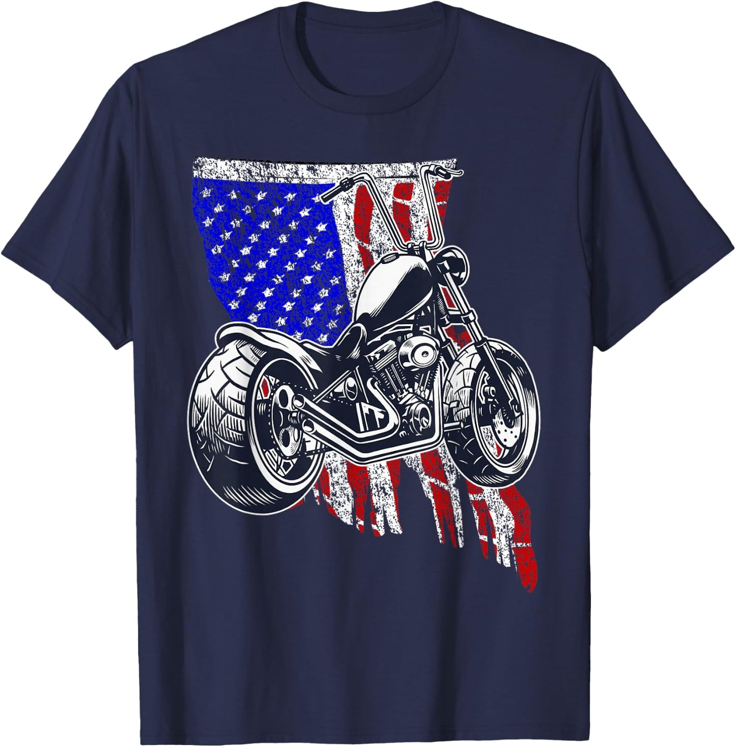 Bobber Motorcycle July 4 Veteran Memorial Day American Flag T-Shirt - T-Shirt | Navy