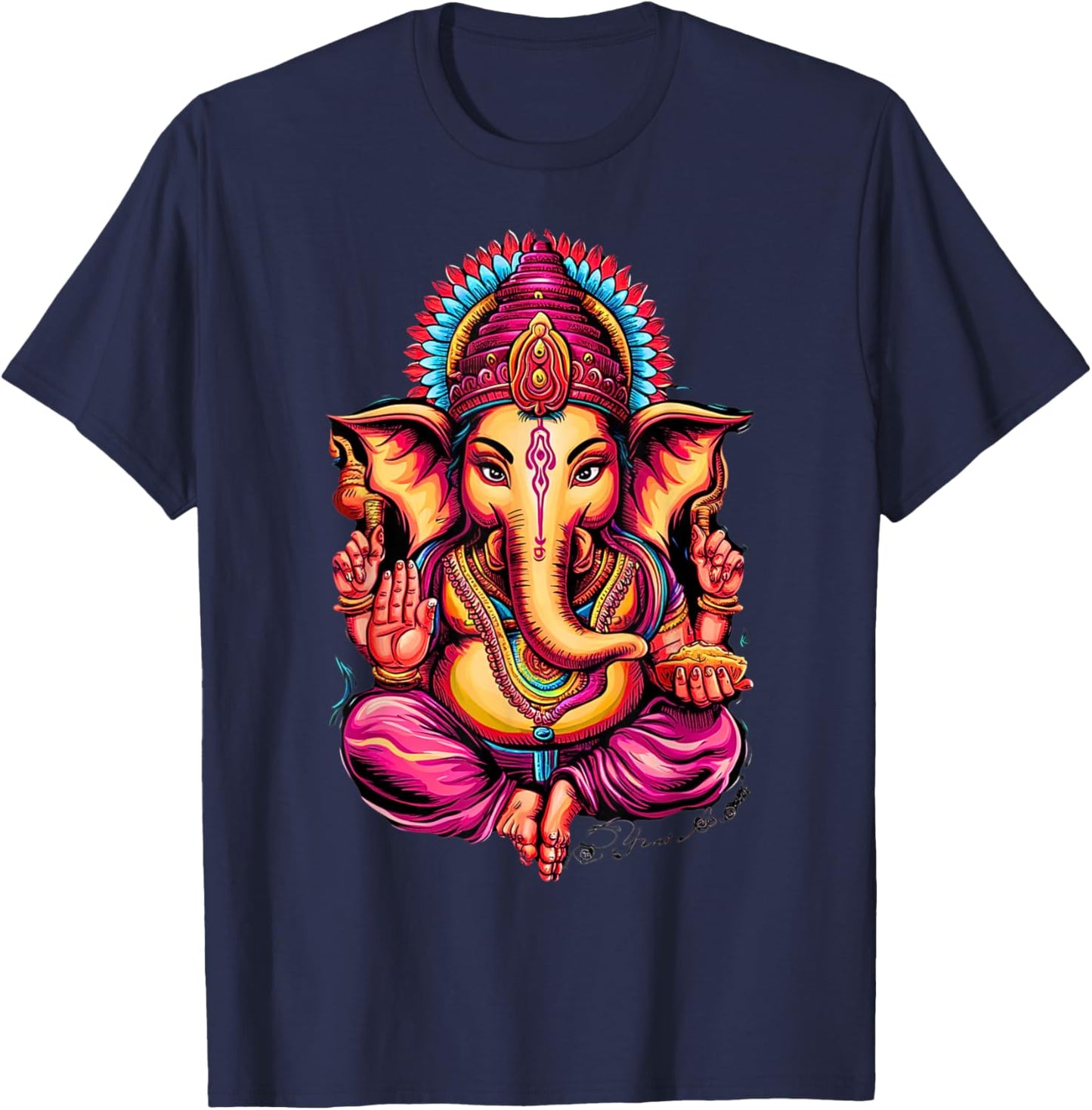 Hindu Ganesha Puja Elephant God India Meditation Yoga Murti T-Shirt - T-Shirt | Navy