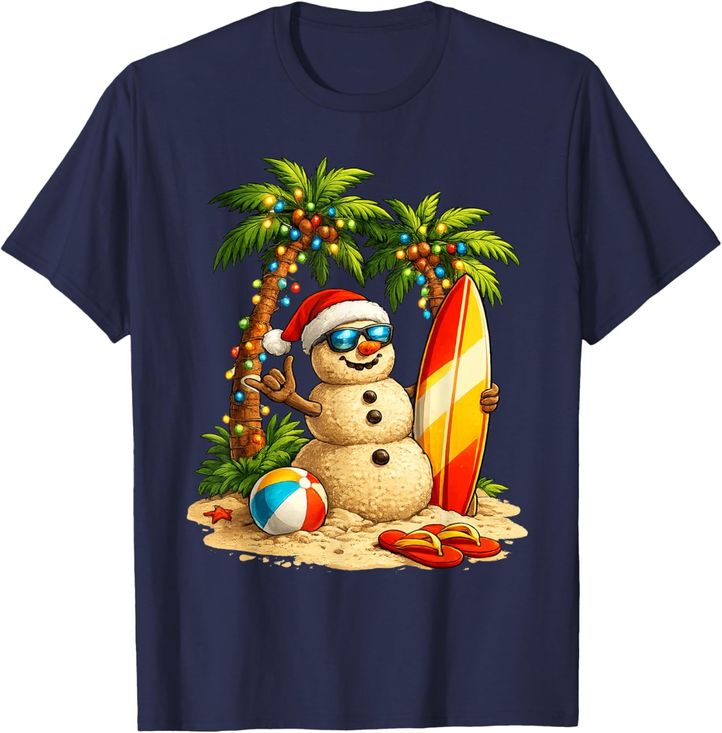 Xmas in July Santa Snowman Beach Summer Christmas in June T-Shirt - T-Shirt | Navy