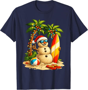 Xmas in July Santa Snowman Beach Summer Christmas in June T-Shirt - T-Shirt | Navy