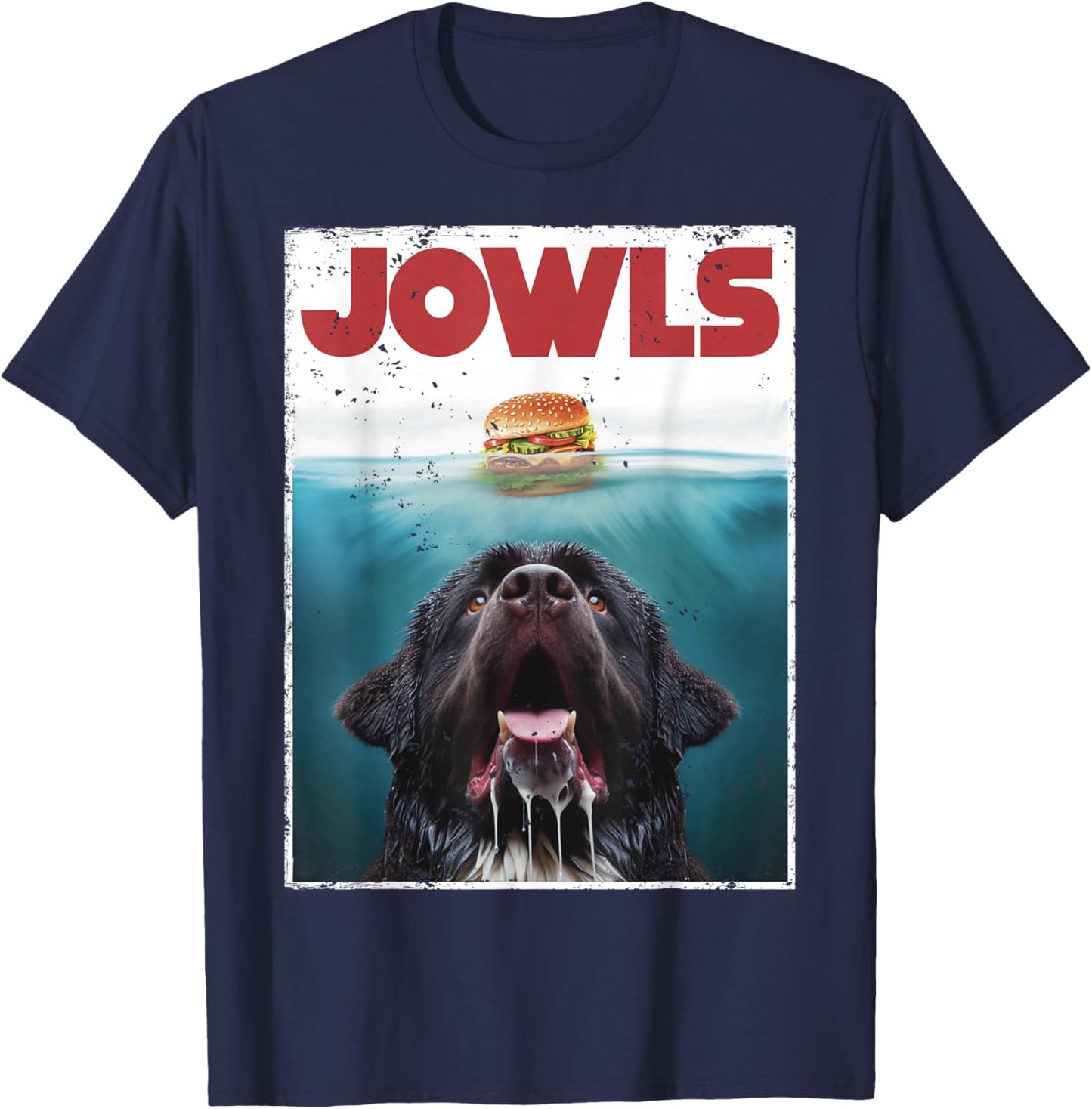 Funny Newfoundland Dog, Newfie Lab Jowls Burger, Dog Mom Dad T-Shirt - T-Shirt | Navy