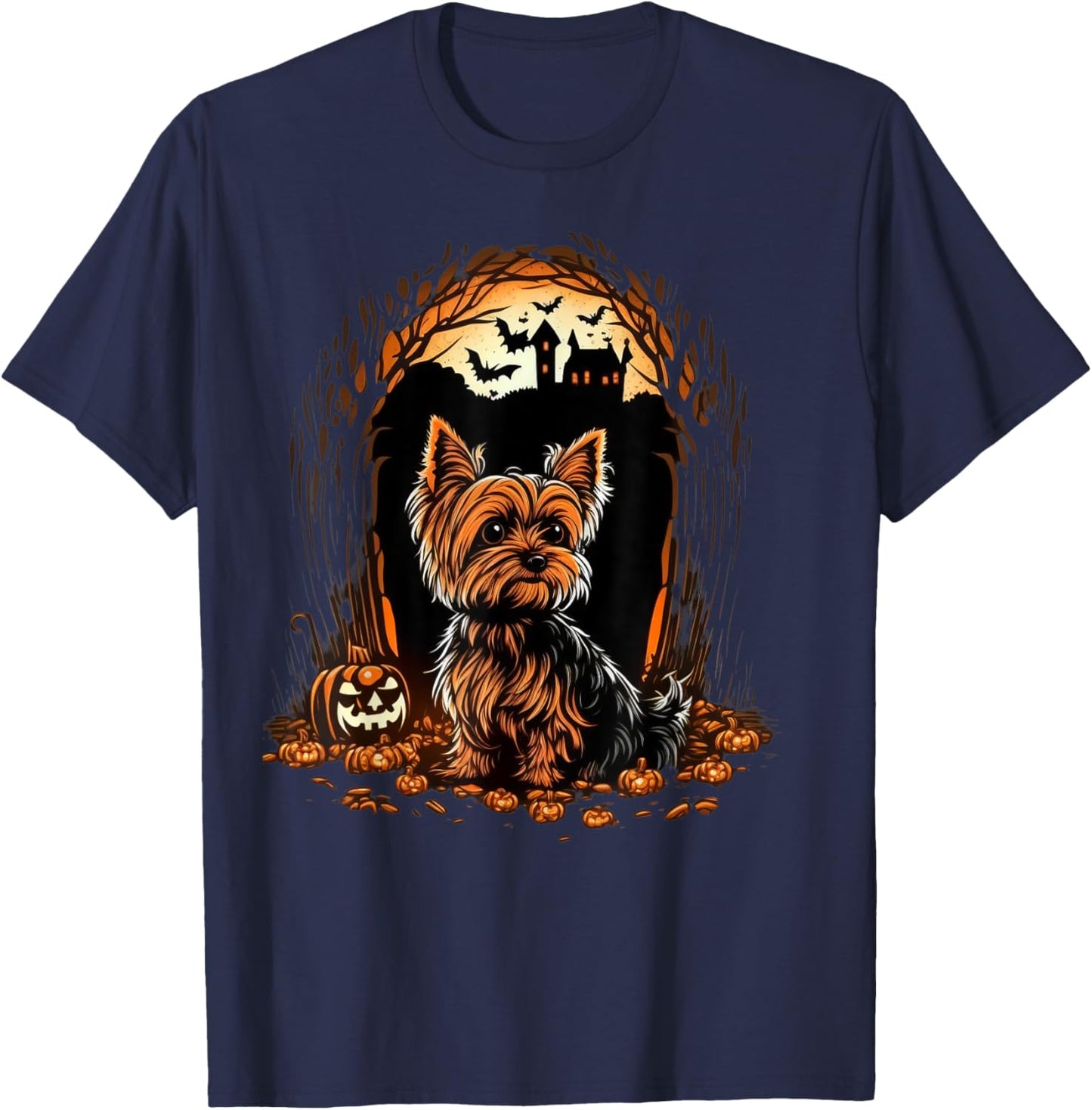 Pumpkin Yorkie costume on Yorkshire Terrier Halloween T-Shirt - T-Shirt | Navy