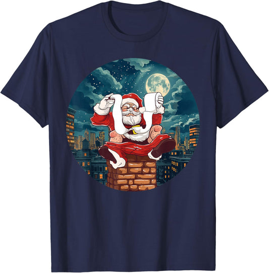 Funny Santa Claus sitting on Chimney with toilet Paper T-Shirt - T-Shirt | Navy