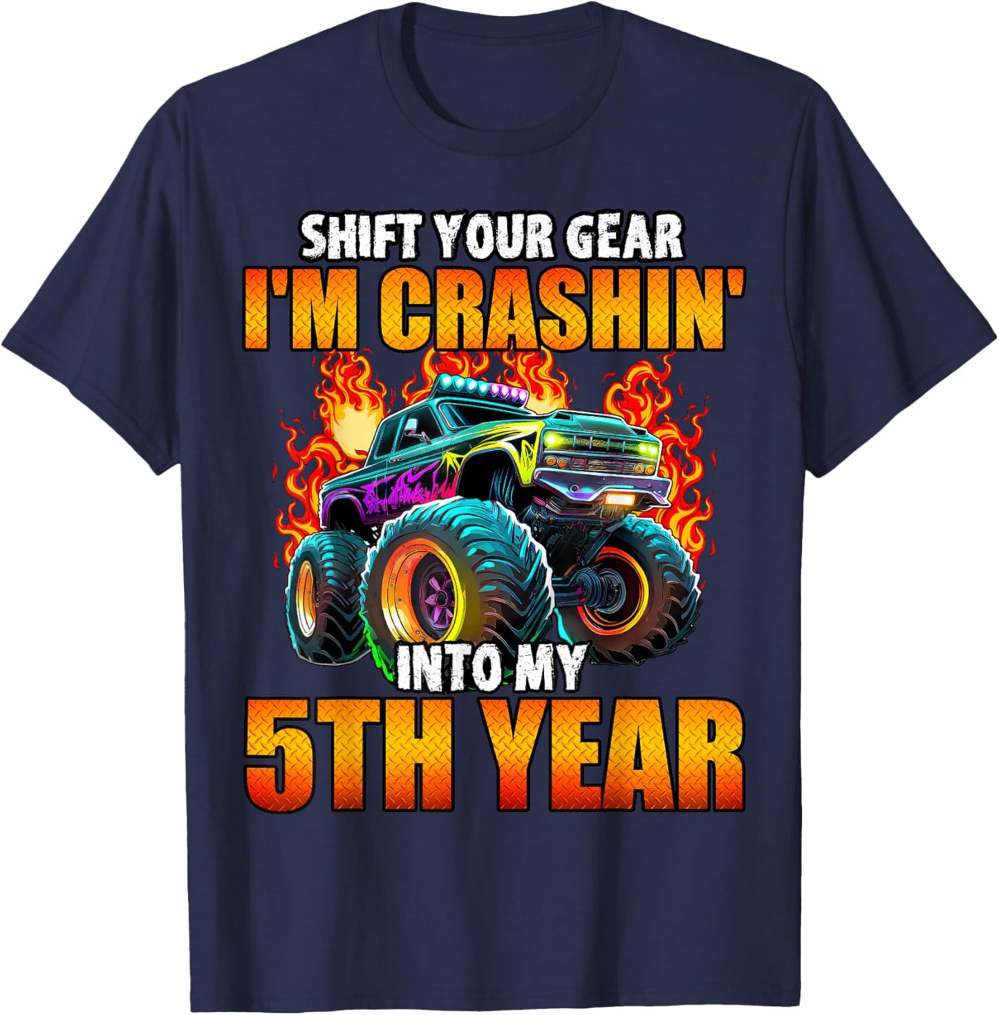 5th Monster Truck Birthday Party Birthday Boy Toddler T-Shirt - T-Shirt | Navy