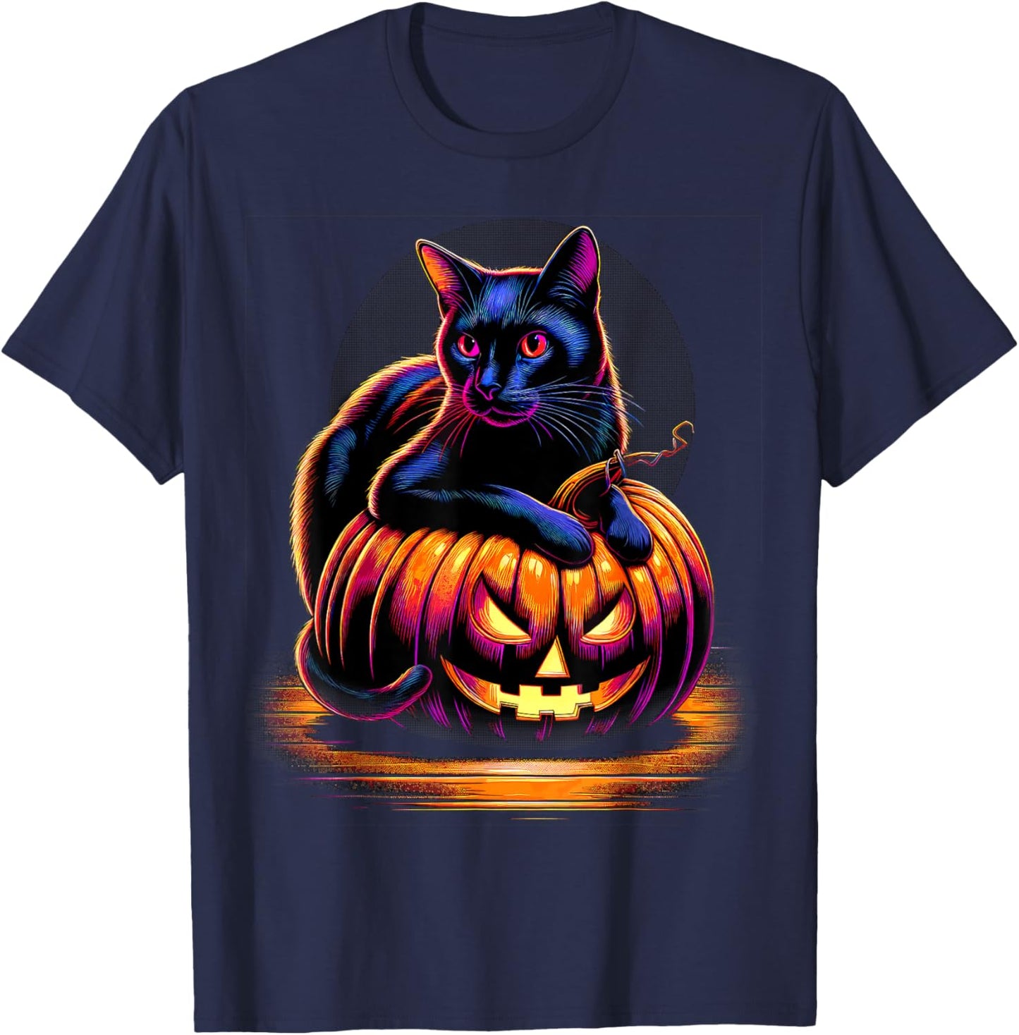Halloween Cat Funny Fall Pumpkin Cat Lover Cute T-Shirt - T-Shirt | Navy