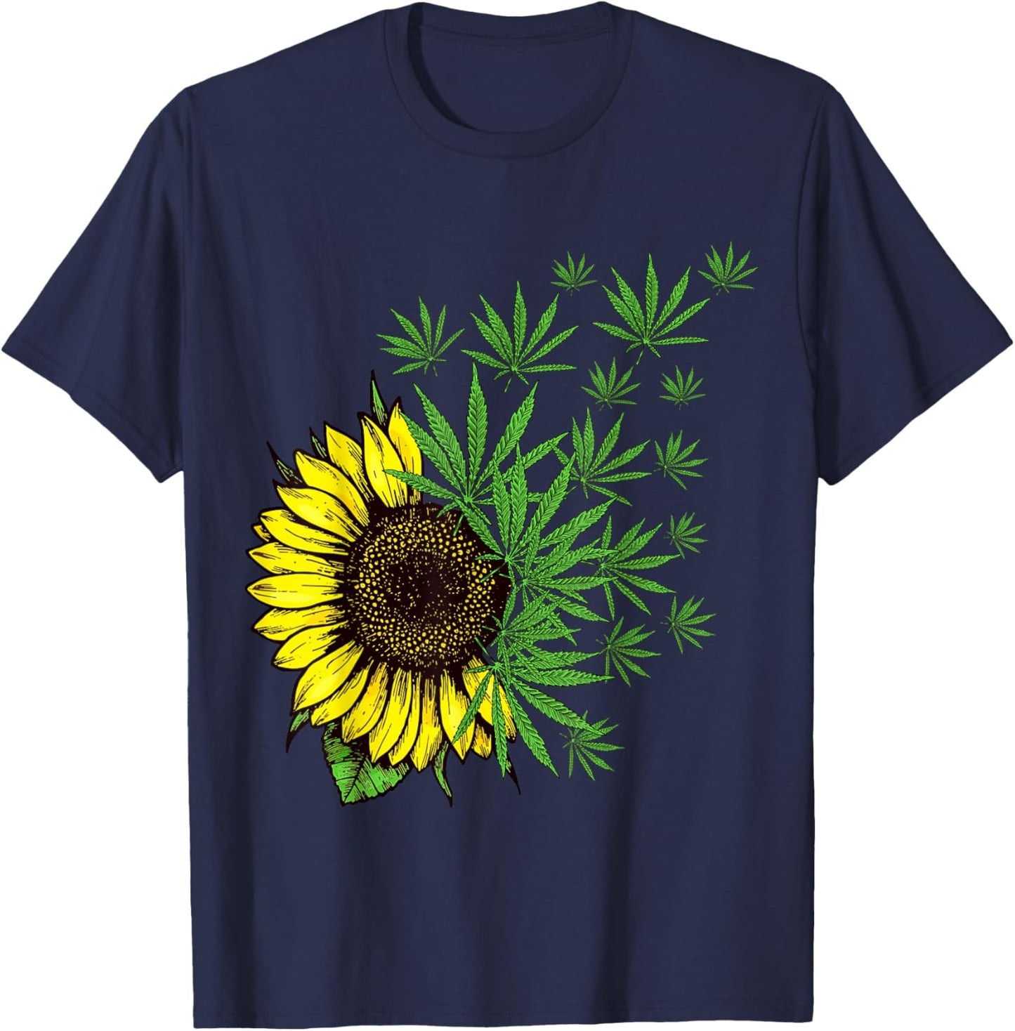 Cannabis Weed Leaf Sunflower Women Marijuana Pot Smoker T-Shirt - T-Shirt | Navy