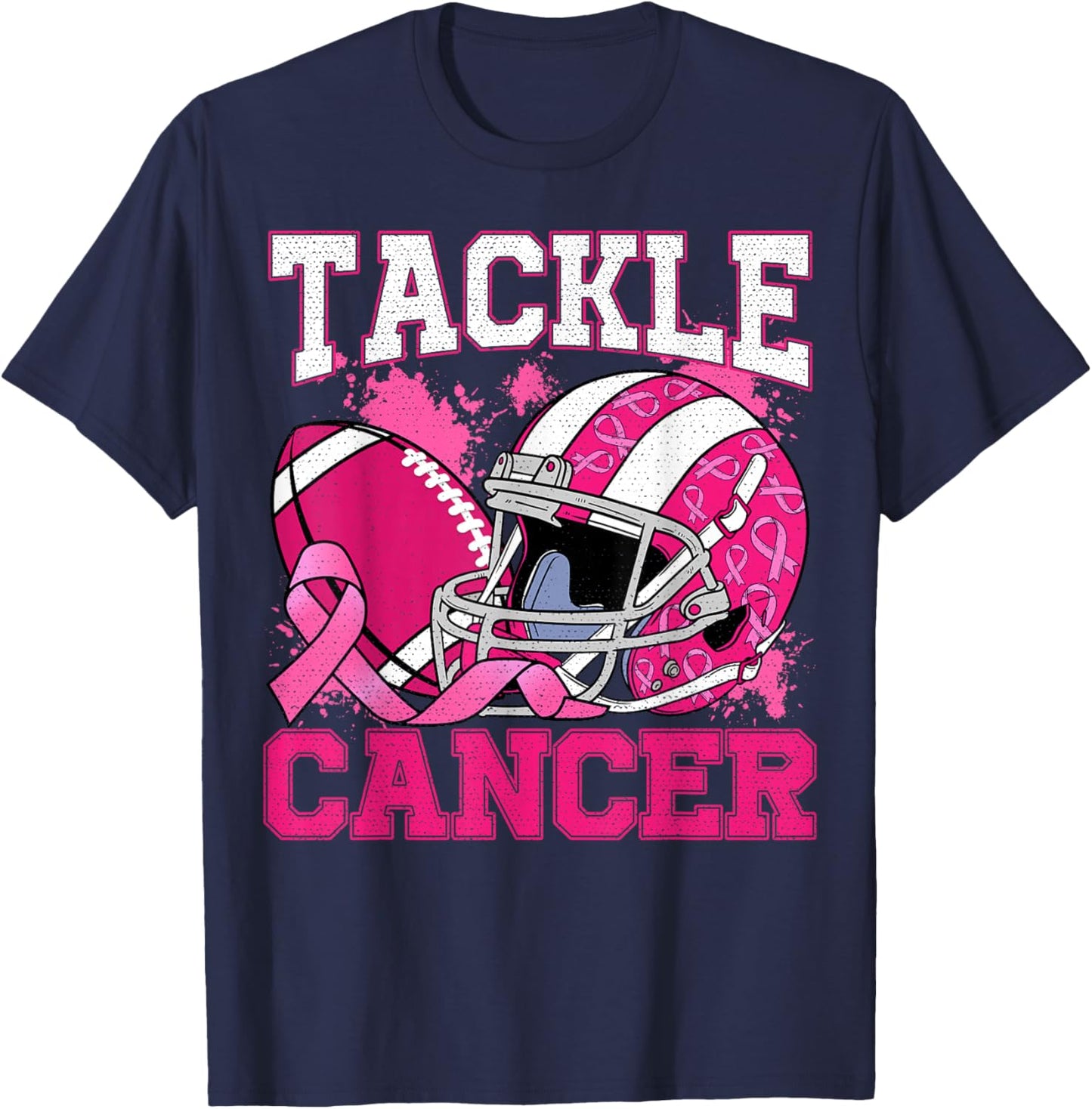 Tackle Breast Cancer Football Pink Breast Cancer Awareness T-Shirt - T-Shirt | Navy
