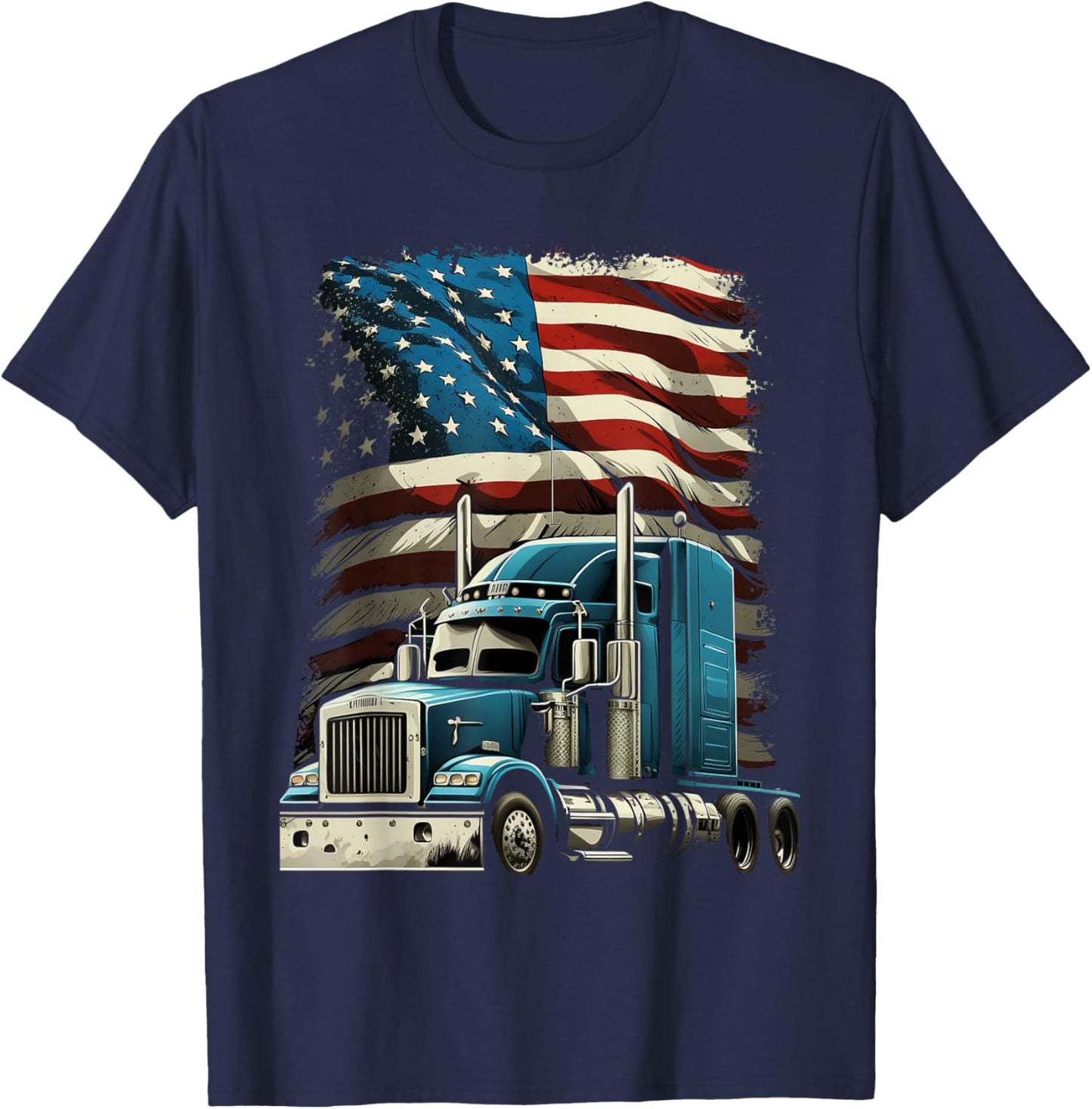 Trucker US American Flag For Patriotic Truck Driver T-Shirt - T-Shirt | Navy