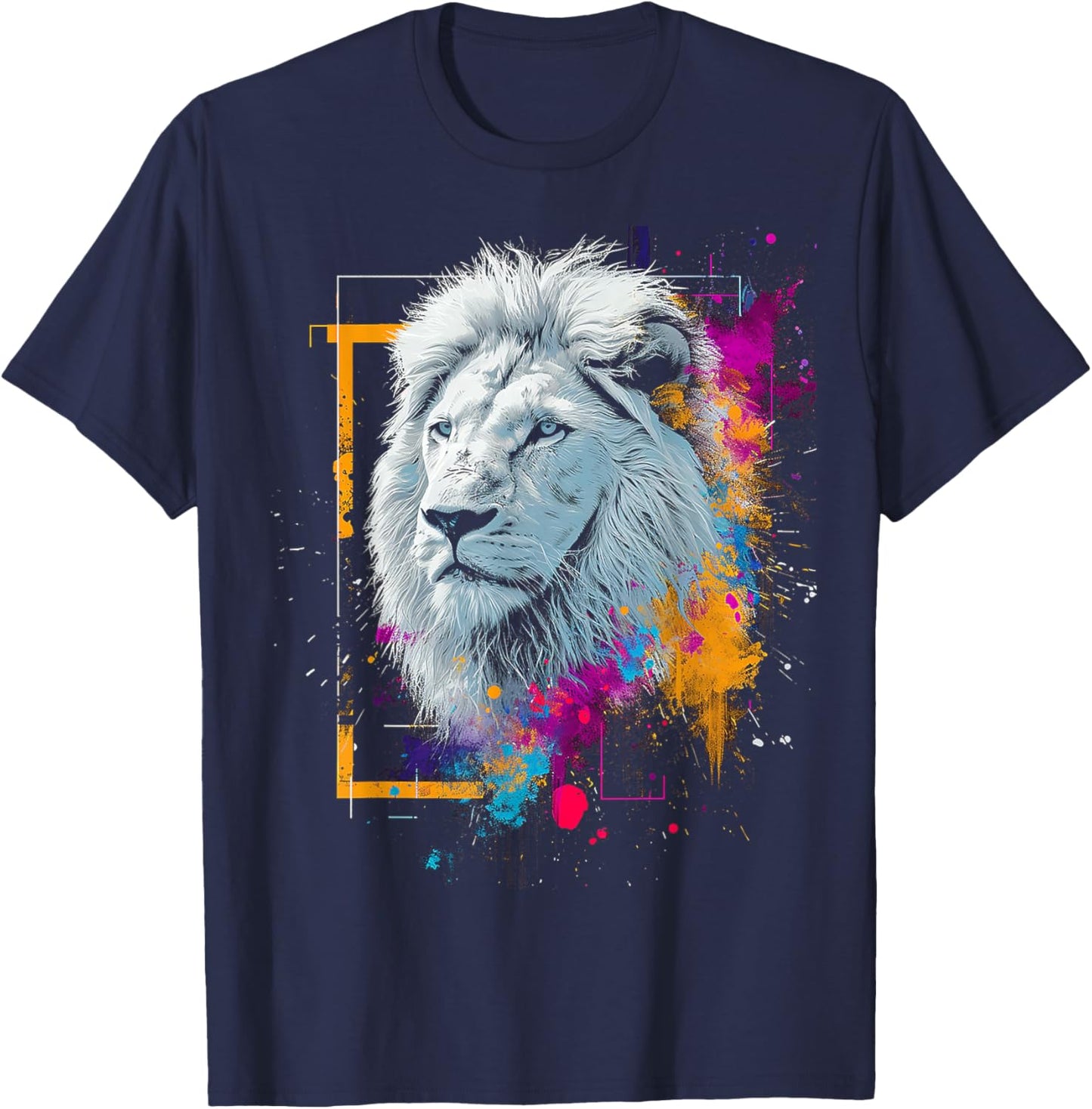 Lion Painting Colorful Animal Art Abstract Graphic Lion T-Shirt - T-Shirt | Navy