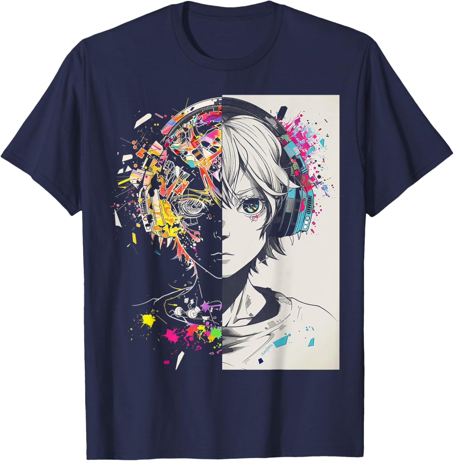 Anime Manga Motif Headphone Artwork Anime T-Shirt - T-Shirt | Navy