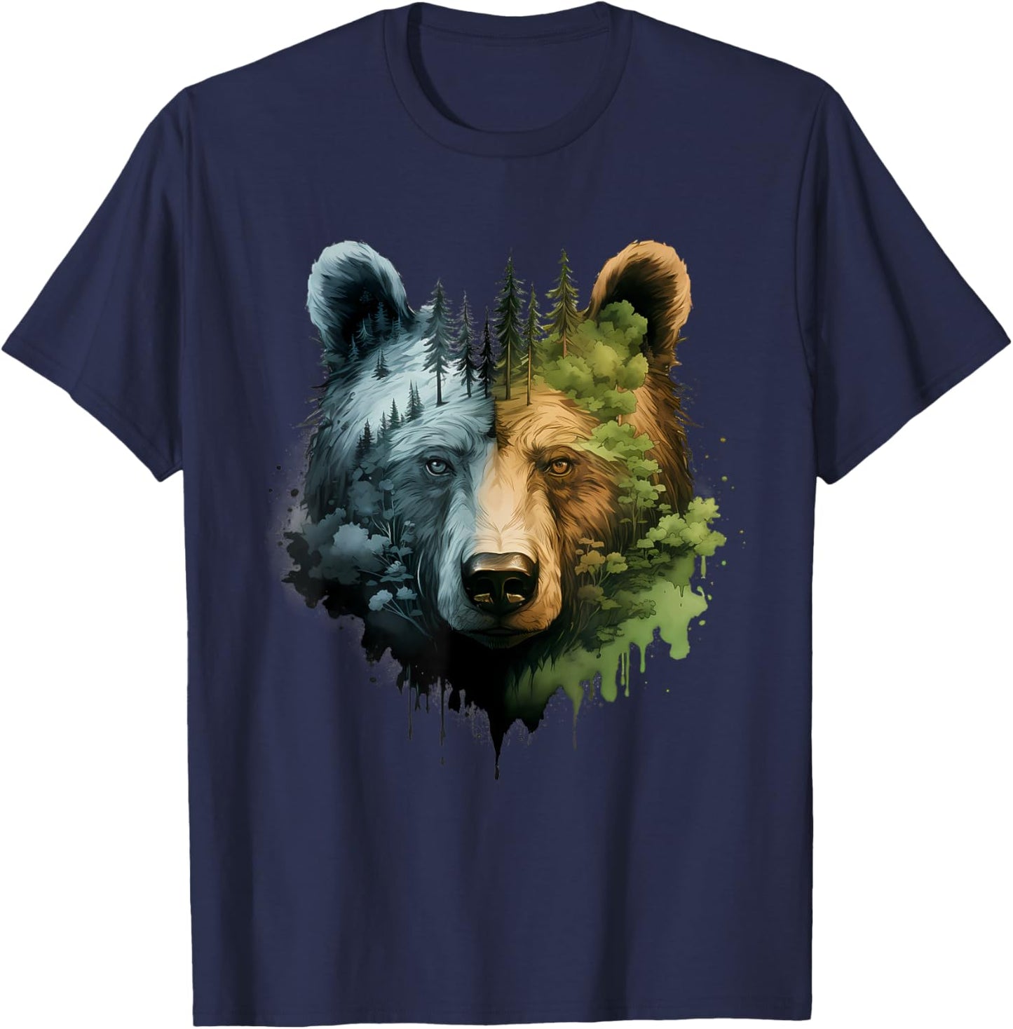 Bear Forest Portrait Animal Art Motif Nature Wildlife T-Shirt - T-Shirt | Navy