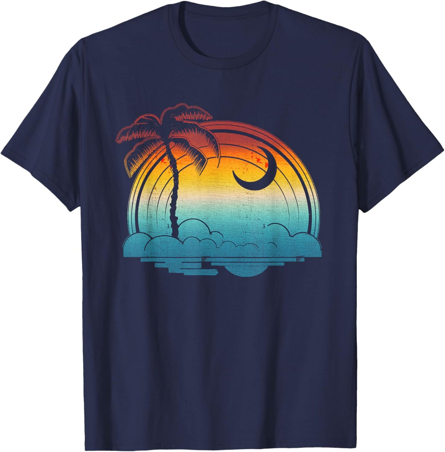Retro Sunset South Carolina Flag Palmetto Tree Crescent Moon T-Shirt - T-Shirt | Navy