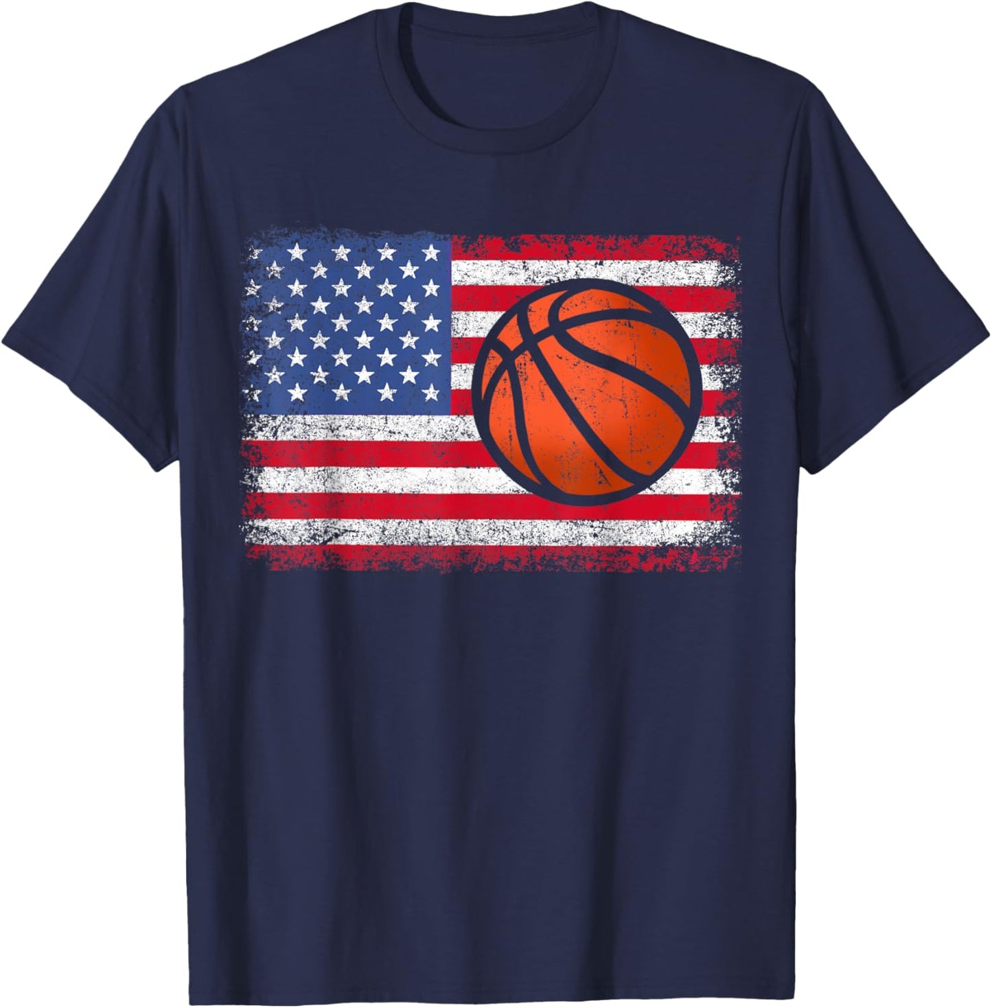 American Patriotic Basketball 4th of July USA Flag Men Boys T-Shirt - T-Shirt | Navy