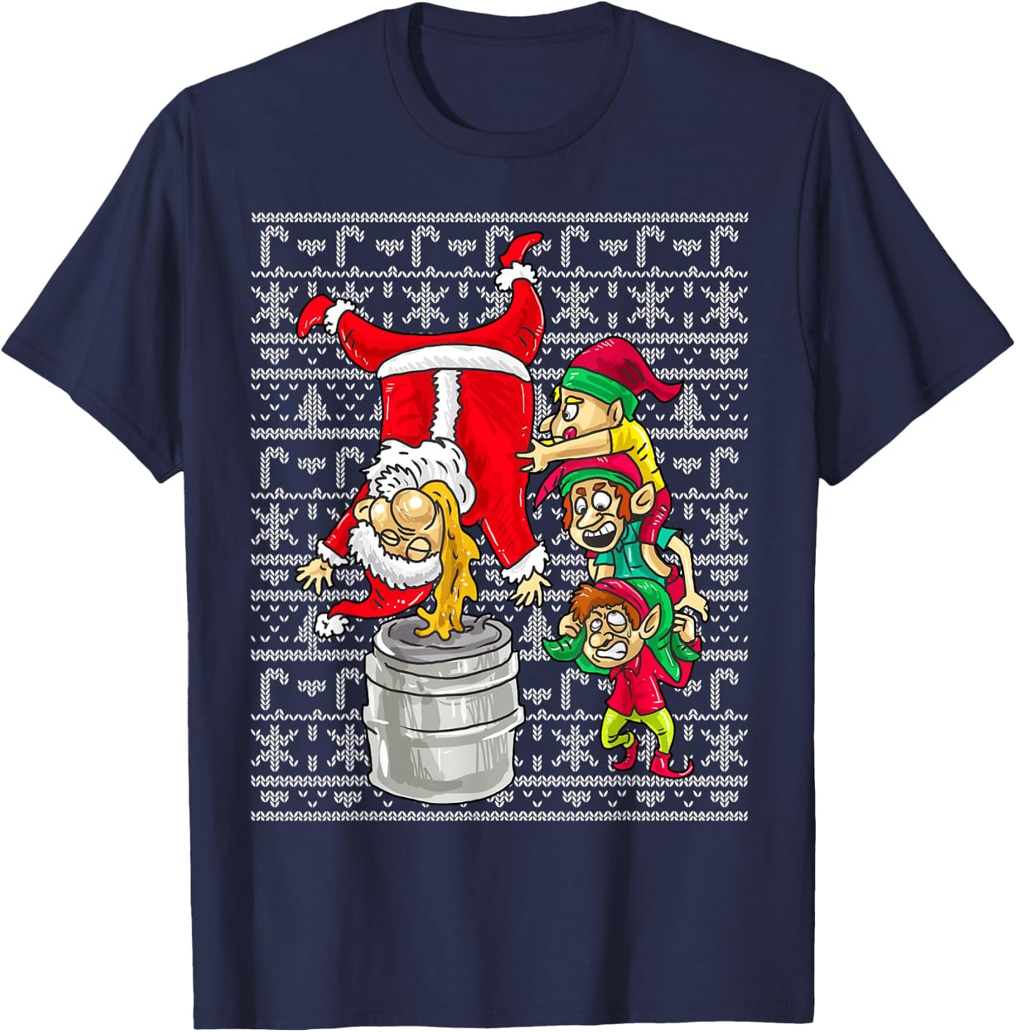 Santa Claus Keg Stand Beer Elves Drinking Humor Christmas T-Shirt - T-Shirt | Navy
