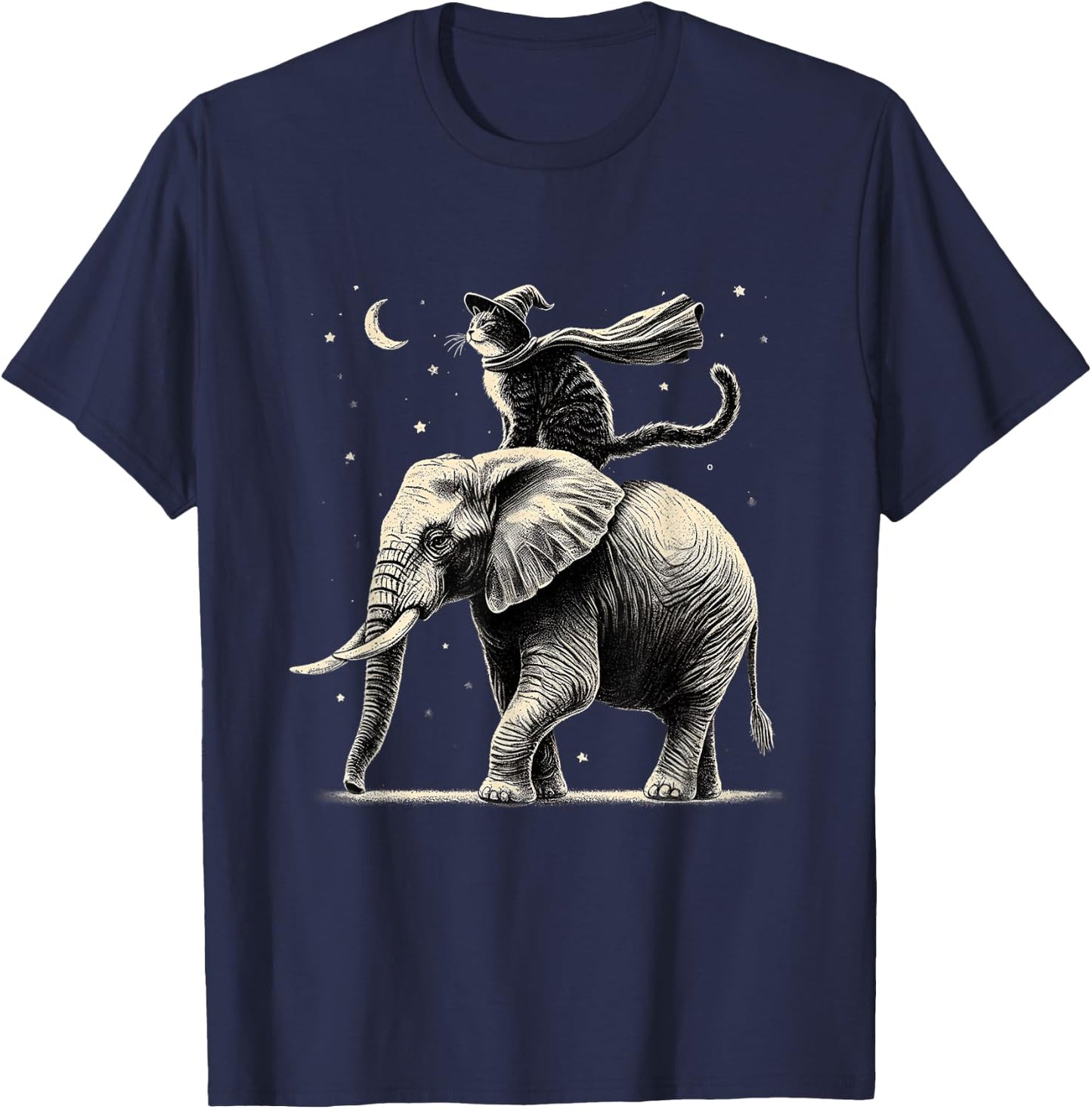 Cat Riding Elephant Design Animal Elephant Lovers T-Shirt - T-Shirt | Navy