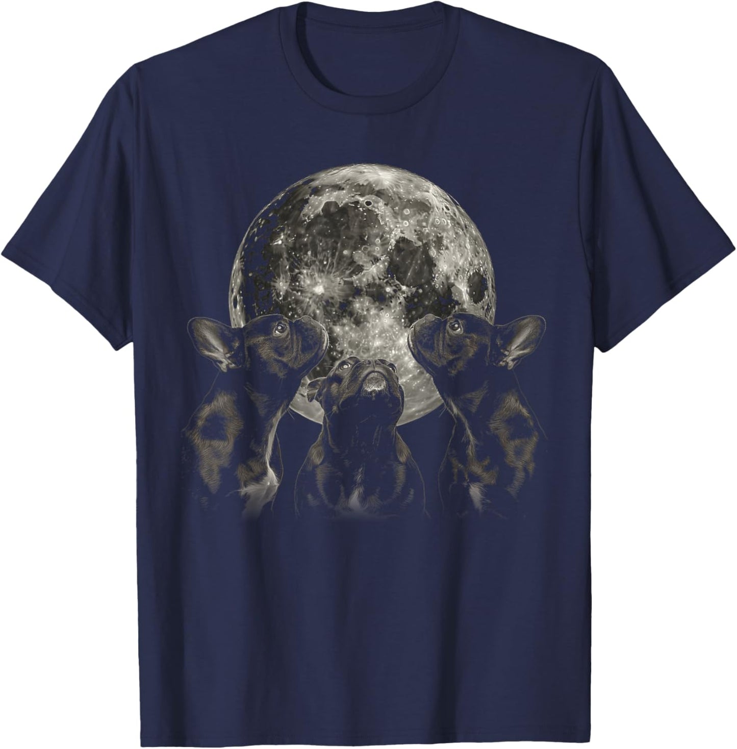 French Bulldog Frenchie Dog Howling Moon T-Shirt - T-Shirt | Navy